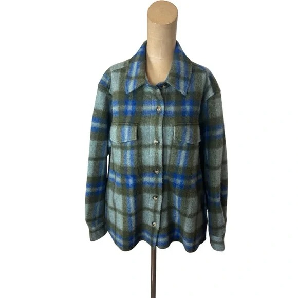 Faherty Cotswold Shirt Jacket Blue & Green Plaid Size Medium