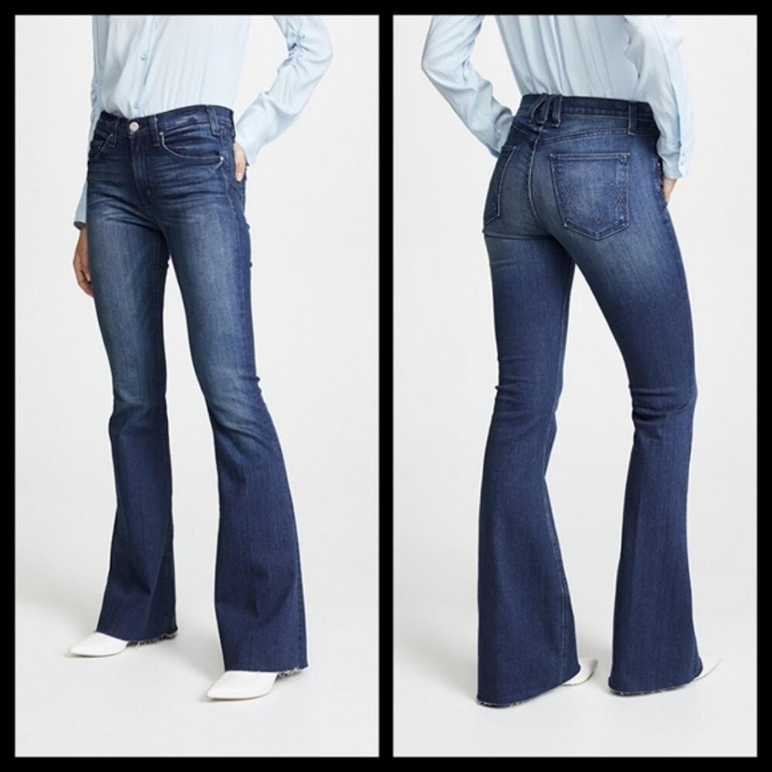 McGuire Anthropologie High Rise Flare Jeans 27 Majorelle Raw Hem Stretch Denim