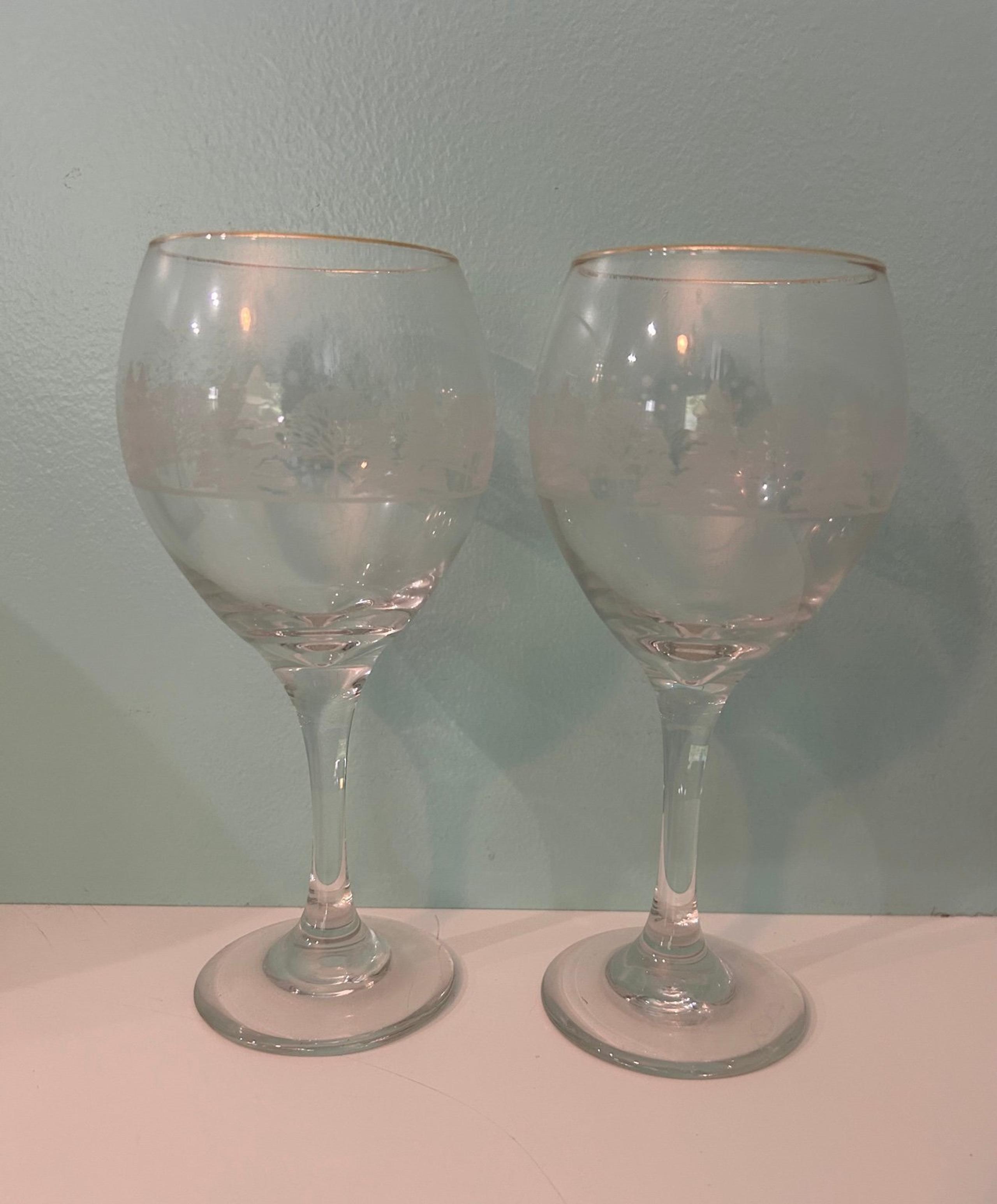 Libbey 8” Winter Scene Set Of 2 Wine Water Goblets
