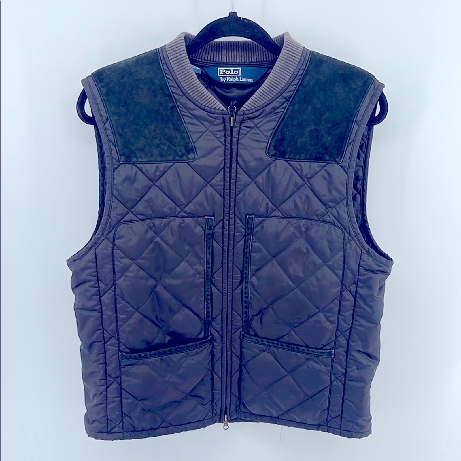 Vintage Polo Ralph Lauren quilted suede leather detail full zip shooter vest M