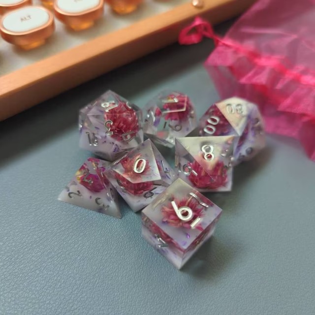 Dried Flower Dice Set, Polyhedral dice, D&D dice, Dungeons and Dragons