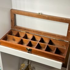 Vintage wooden trinket display box curio trinket shelf