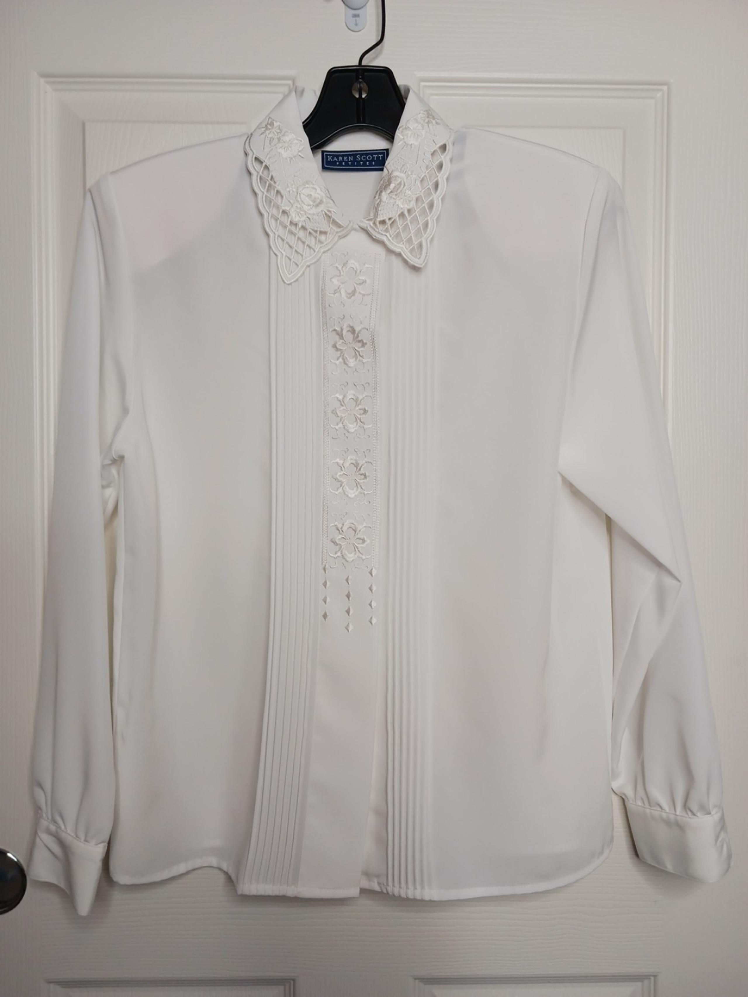 Vtg. KS minimalist wardrobe stable • feminine white blouse lace pleated fairy PS