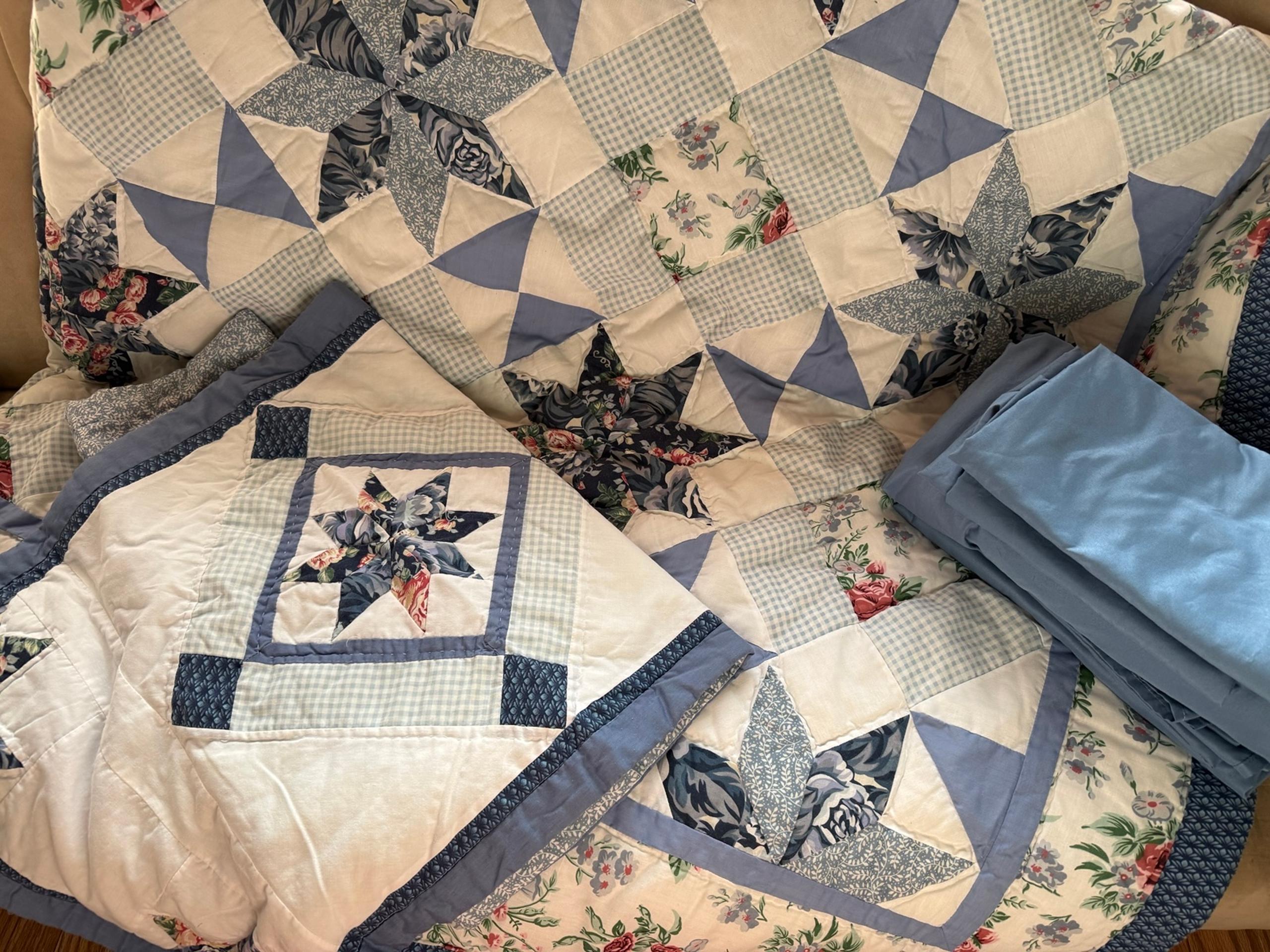 Country Blue Bed Cover King Quilt Set