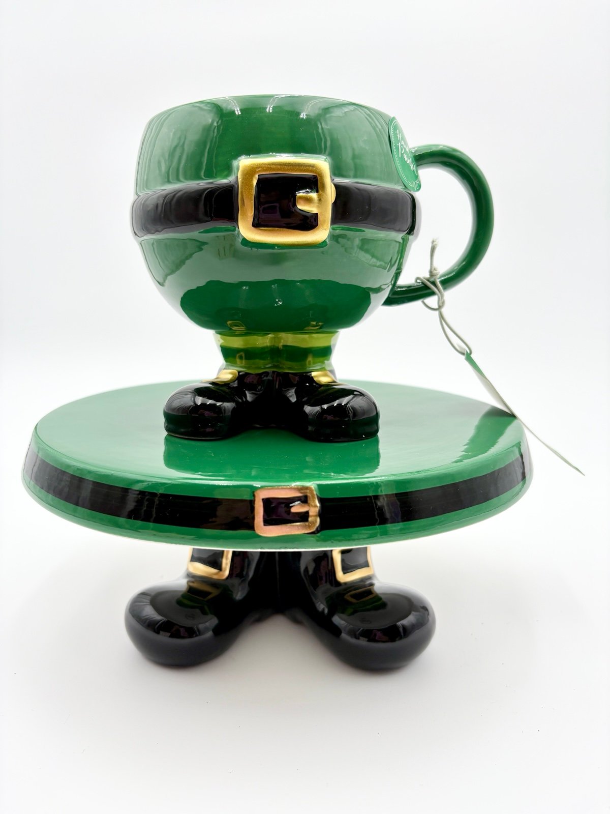 Sheffield Home Leprechaun Feet St Patrick’s Green Cake Stand Dessert Tray & Mug