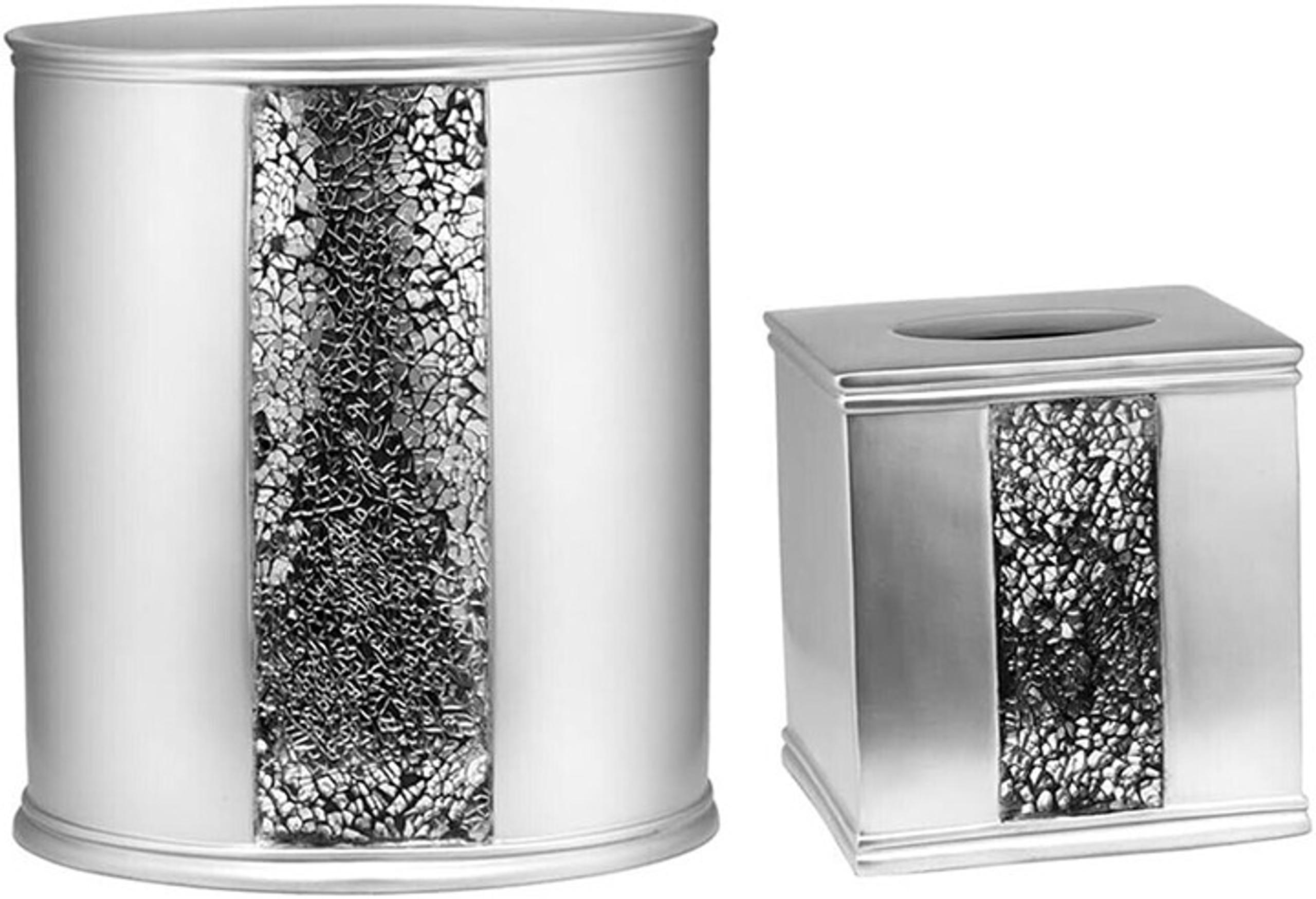 Sinatra Basket and Tissue Box Set with Mosaic Cracked Ice Look, Silver