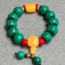 RARE Vintage NATURAL 173 CT Turquoise Honey Wax Beaded Gemstone Bracelet W/BOX