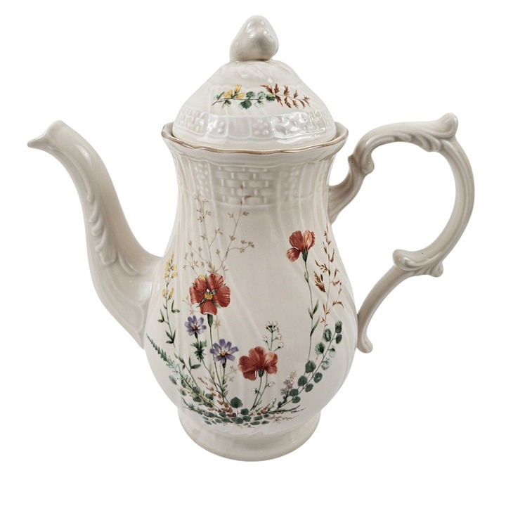 Mikasa Margaux Lidded Coffee Pot Floral Embossed Basketweave Vintage 6 Cup