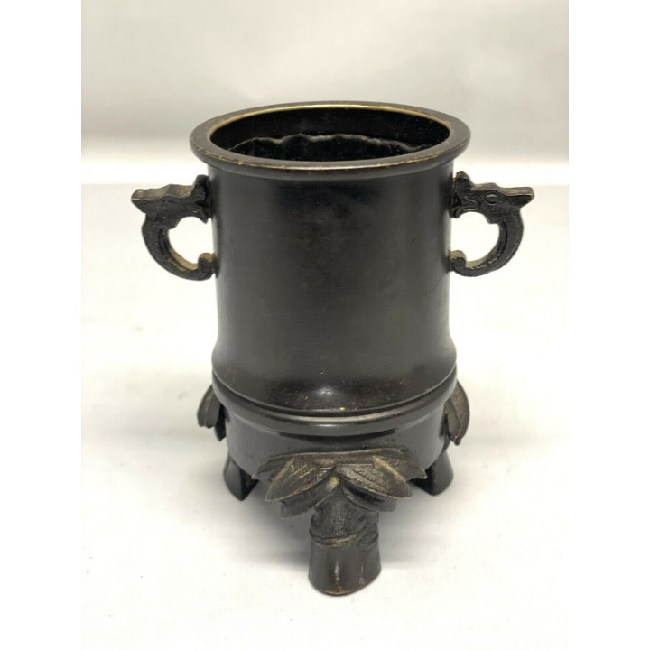 chinese bronze calligraphy brush holder Pot - Dragon And Bamboo Accents