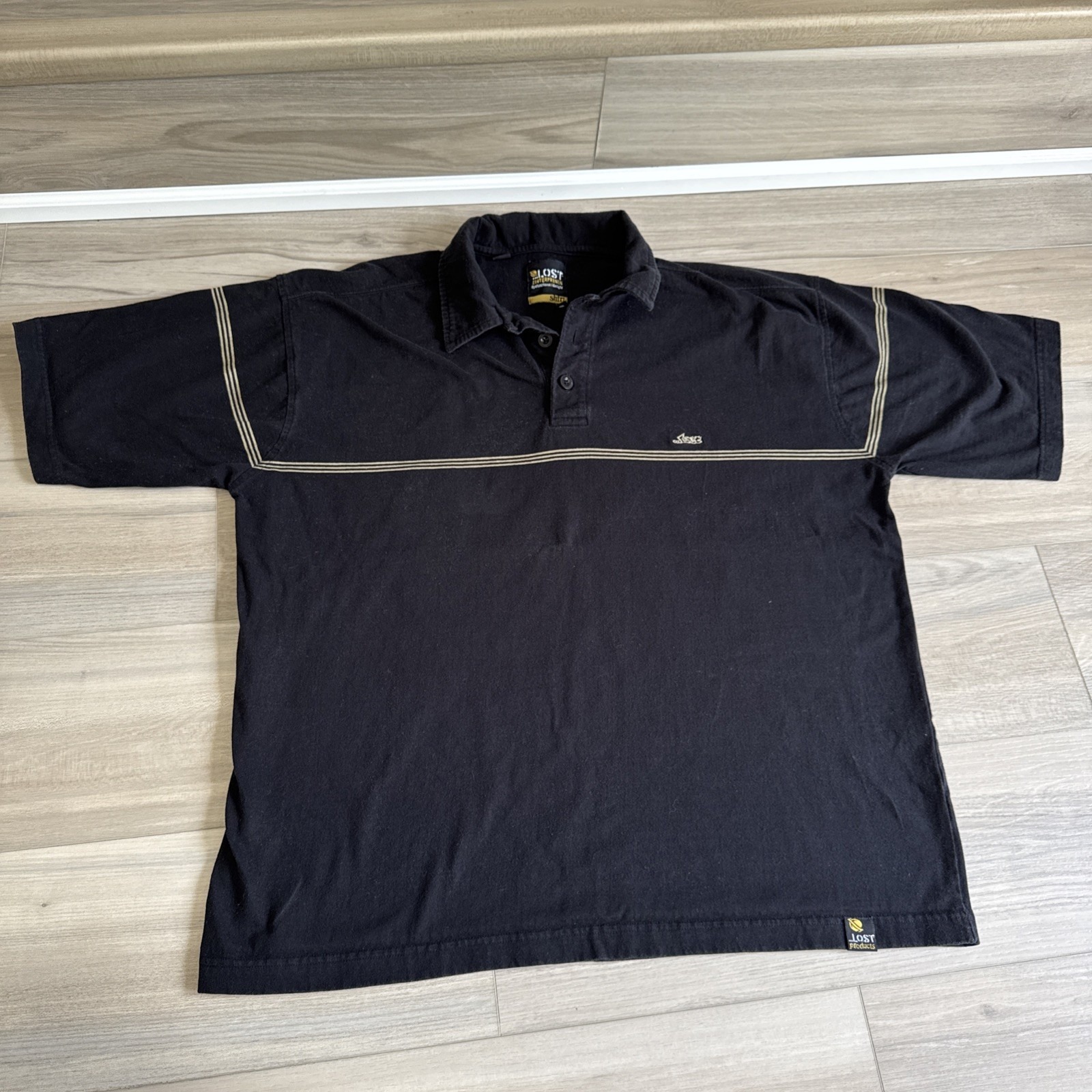 VINTAGE LOST ENTERPRISES 90s SKATER POLO SHIRT SURF SKATE MENS XL BLACK