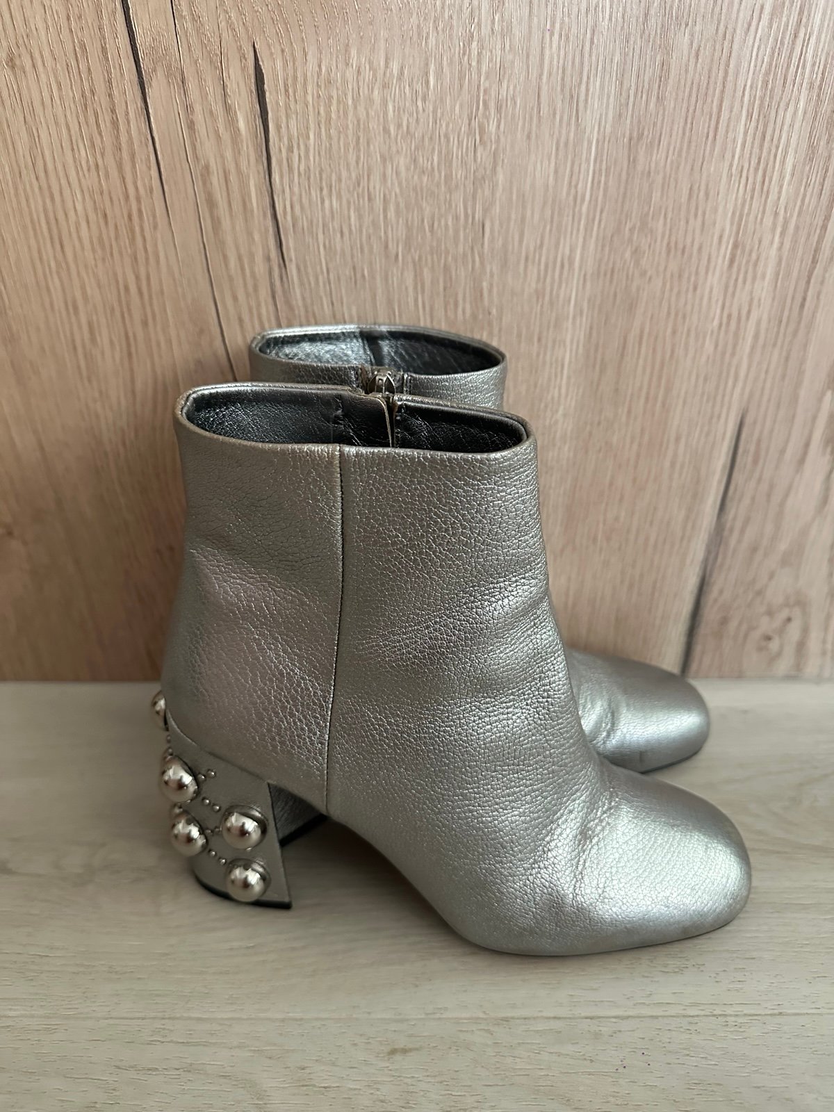 Miumiu Silver metallic ankle boots with silver studs In size IT37