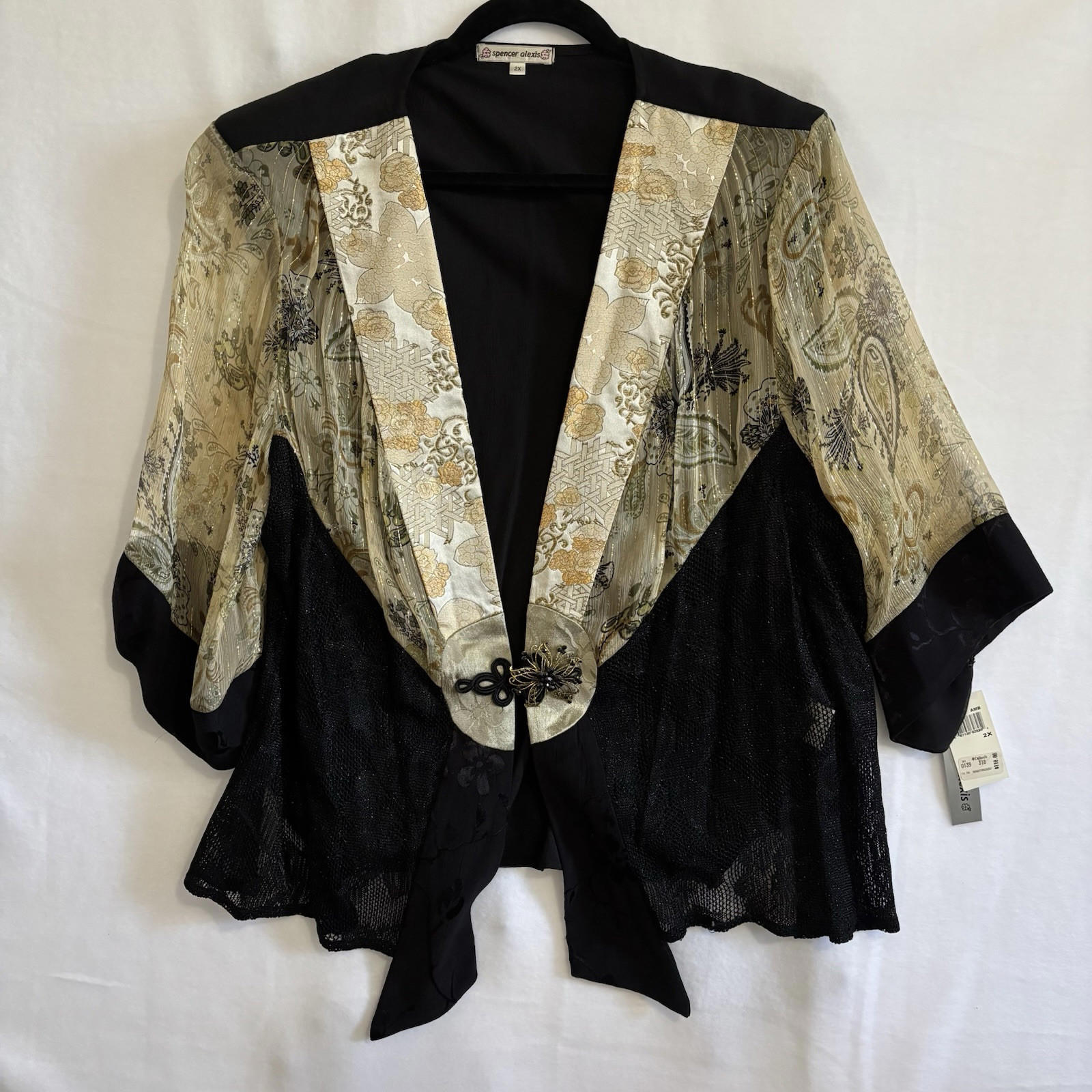 Spencer Alexis 2X Floral Kimono Top Blouse Oriental Burnout Velvet Jacket Boho