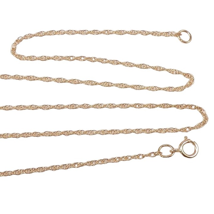 Solid 14K Yellow Gold Rope Chain Link Necklace 16.25 1mm