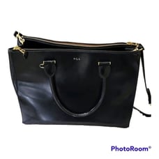 Lauren Ralph Lauren Black Leather Large Business Shoulder Bag Double Top Zip
