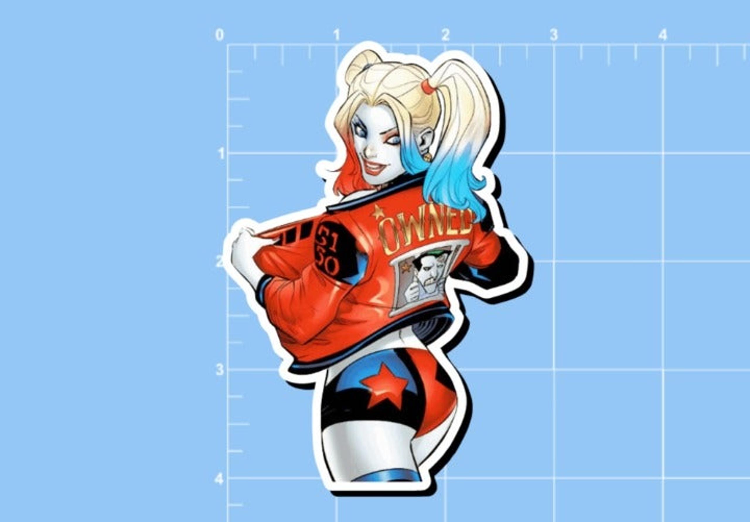 1=2    4" Harley Quinn Checking out her Awesome Leather Jacker. & Name Stickers