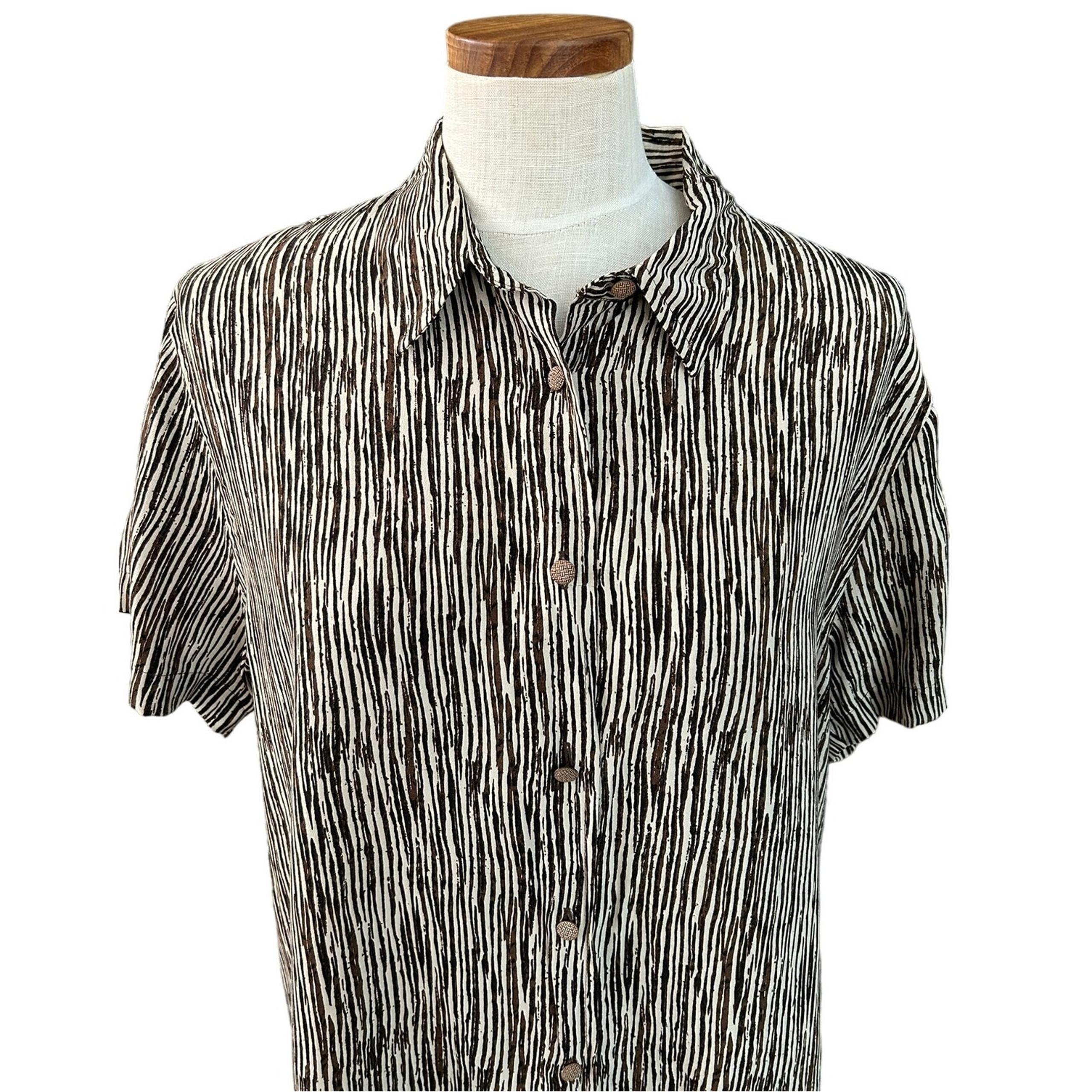 Vintage Safari Animal Print Button Up L Zebra Indie Summer Shirt - Marsh Landing