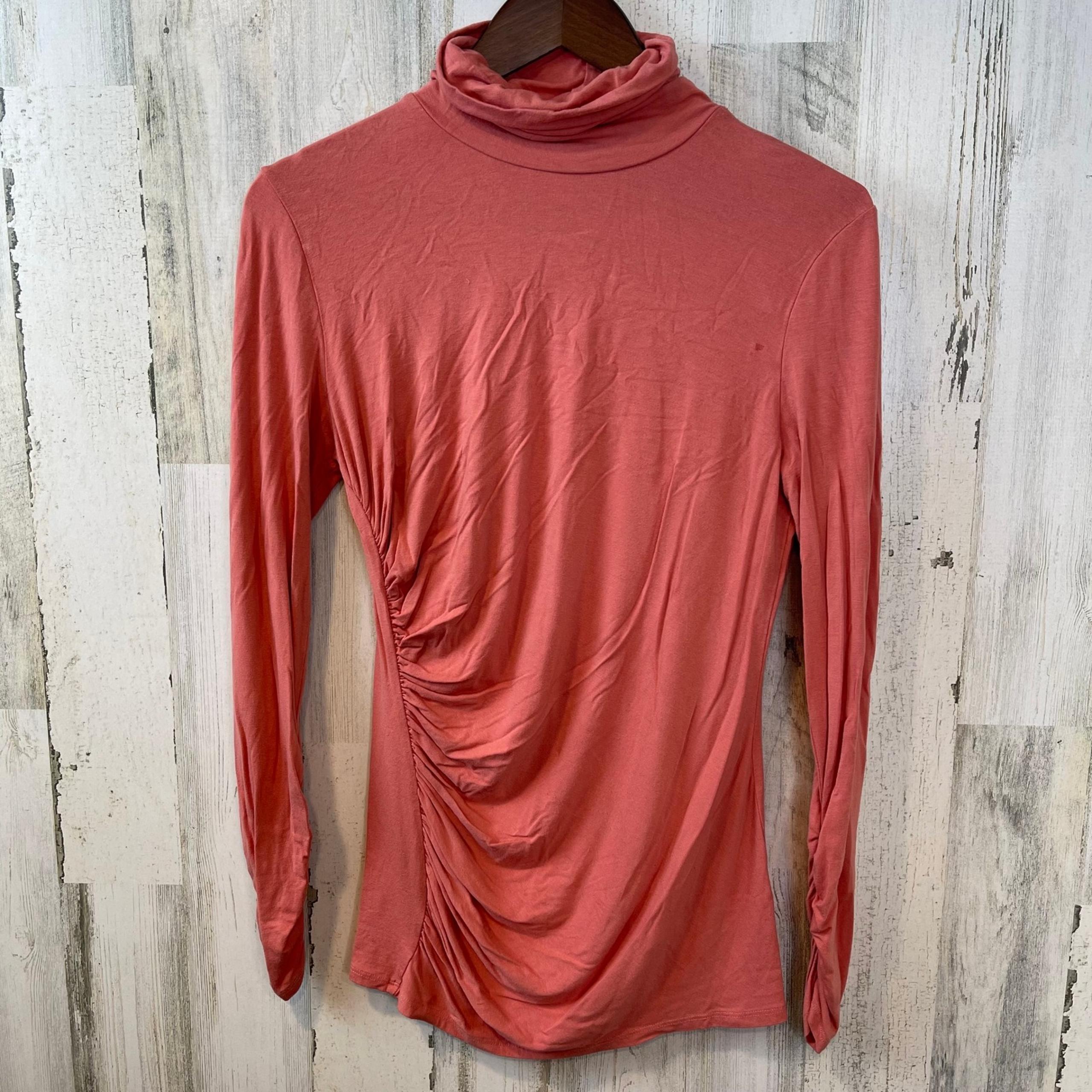 Womens New York & Company Turtleneck Ruched Long Sleeve Top Stretch Coral SZ M