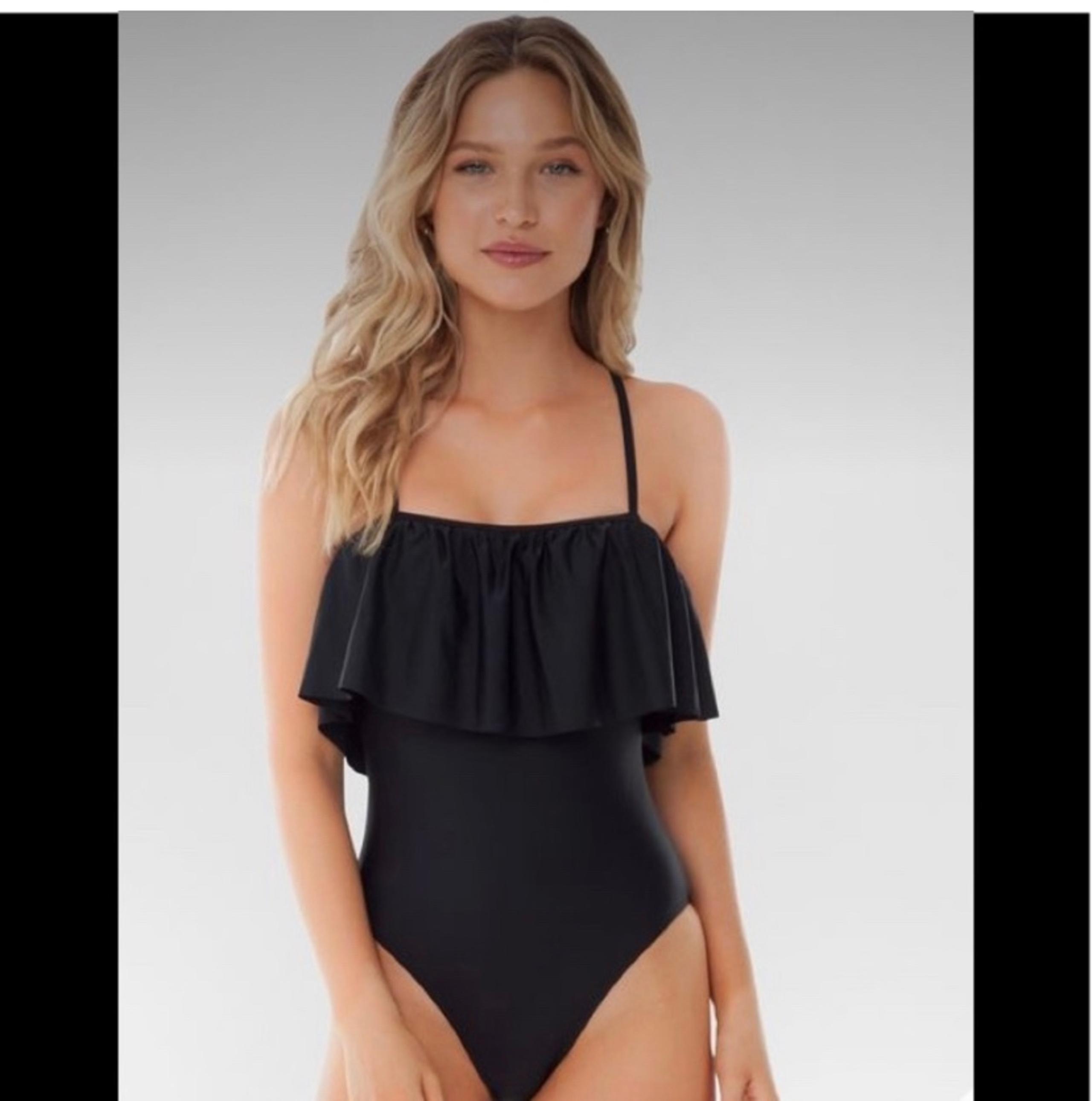 Lolli Swim Black Ruffle 1 Pc Swim Suit, High Cut, Swimwear, Sugar Coast, Vaca