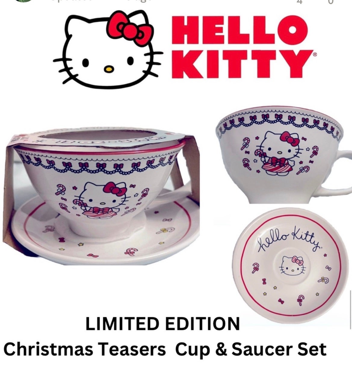 NEW LIMITED EDITION Hello Kitty Christmas Tea Cup & Saucer Set