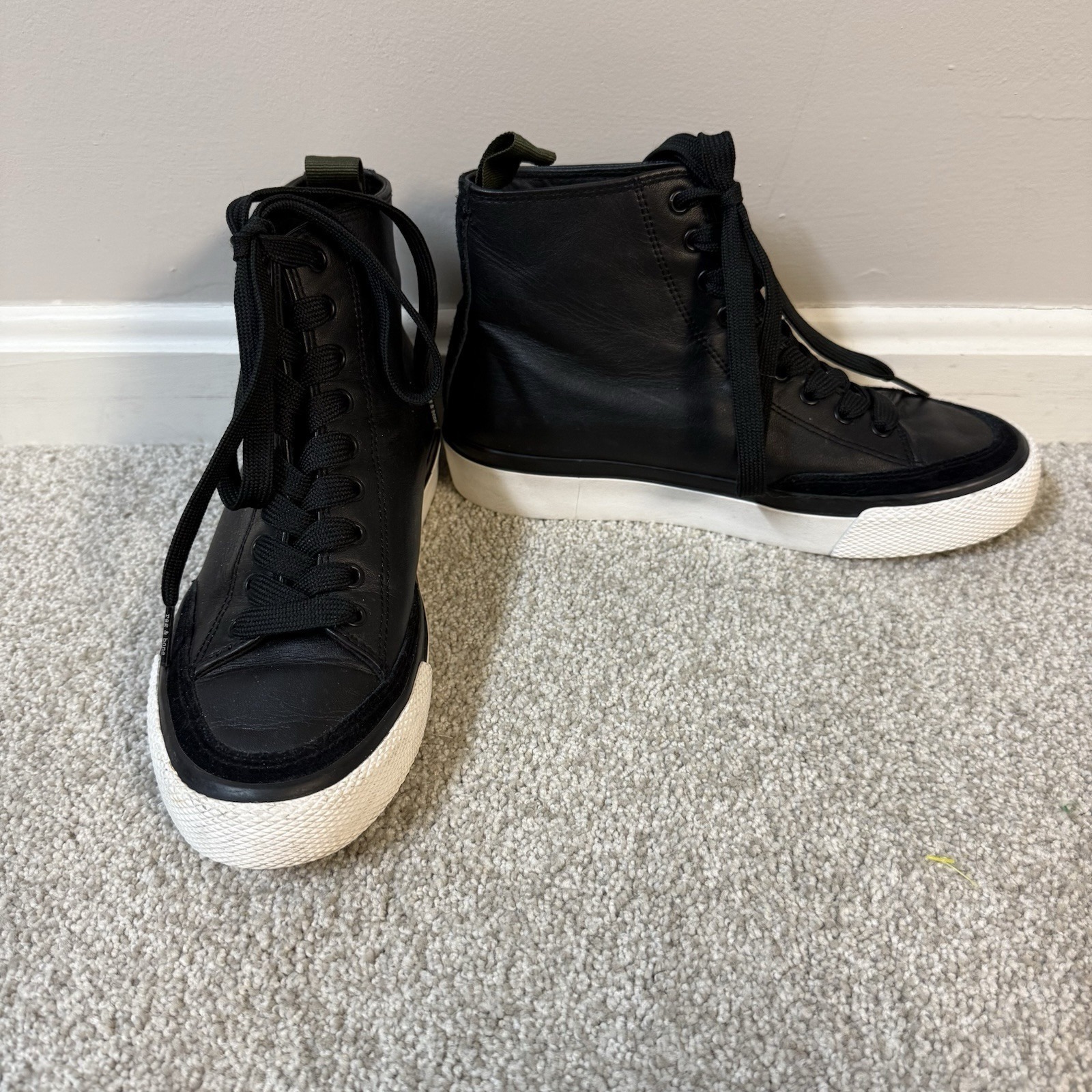 Rag & Bone Army Black Leather & Suede High-Top Sneakers Size 37 US 7 Stylish
