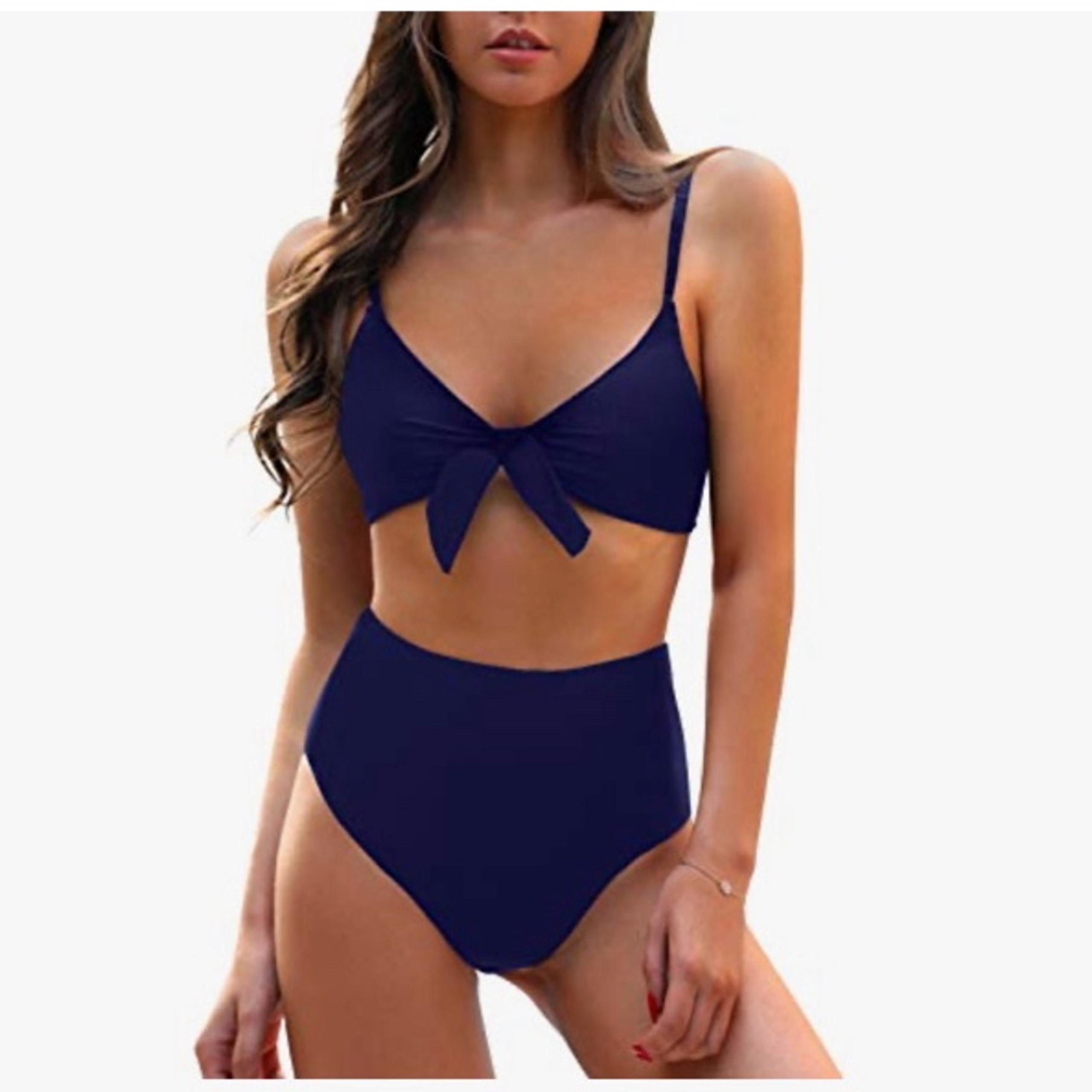 Blooming Jelly Women’s Navy High Waisted Two Piece Bikini Set Swimsuit, M