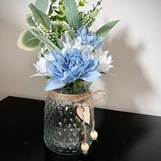 Faux Flowers with Vase,Artificial Silk Flowers in Vase, Fake Plant Eucalyptus