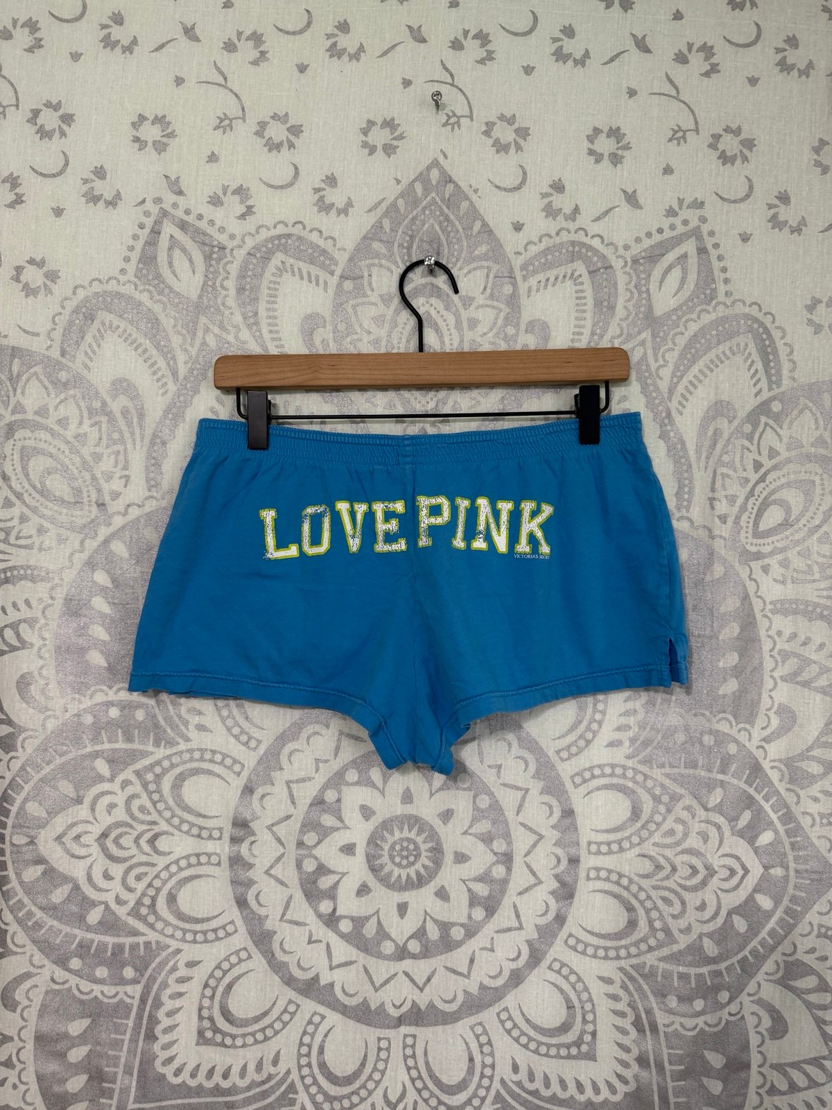 Y2K Victorias Secret 2007 Booty Shorts Fold Over Cheerleader Love Pink Blue M