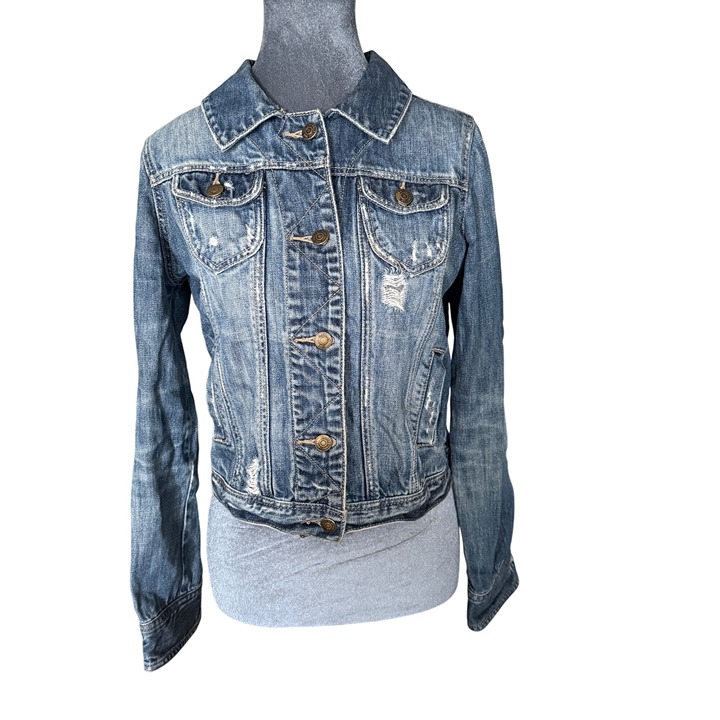 Heritage 1981 Womens Distressed Blue Denim Jacket Size S With Button Closures &