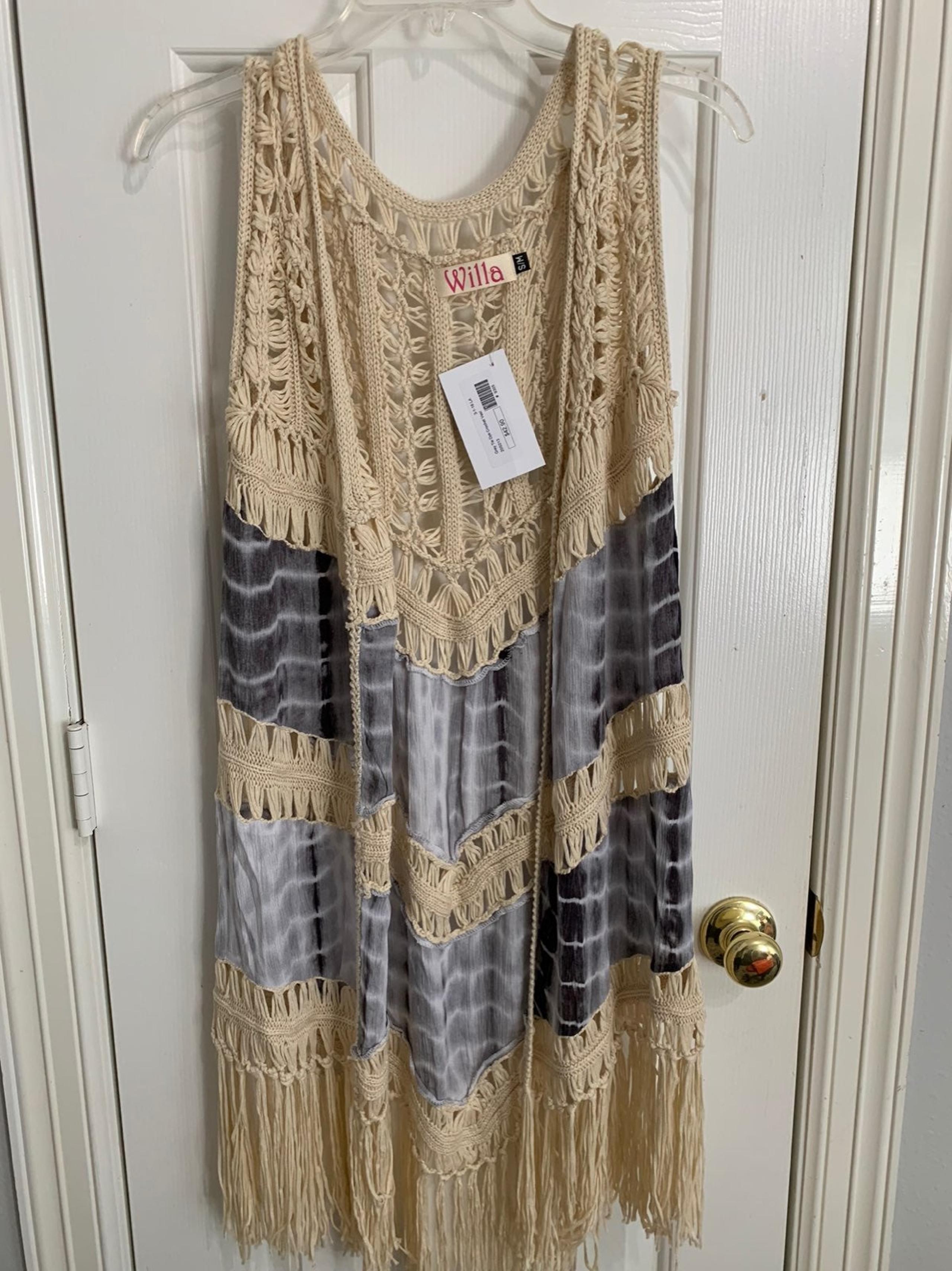 Grey tie dye crochet vest