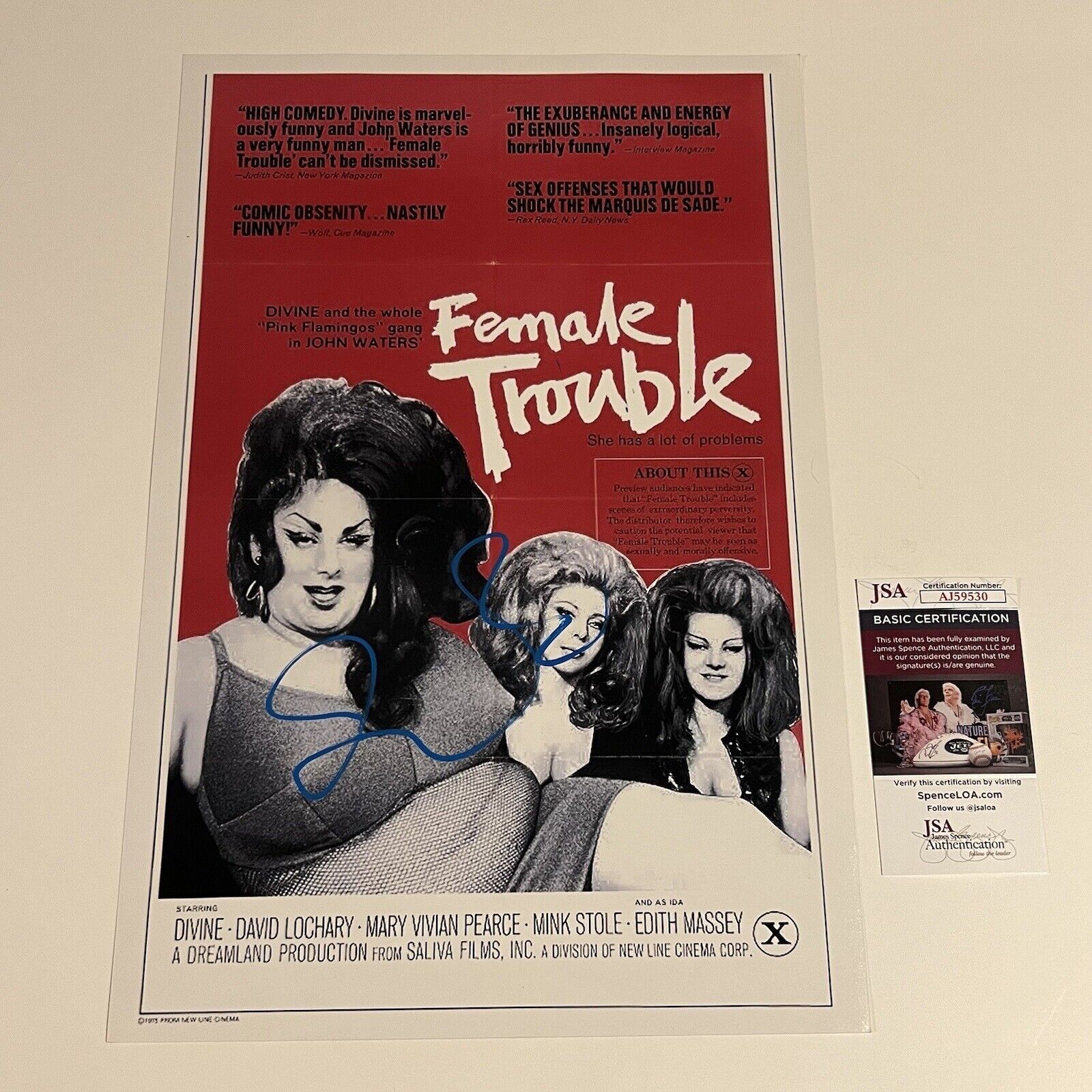 JOHN WATERS SIGNED FEMALE TROUBLE 12x18 PHOTO DIVINE RARE JSA COA