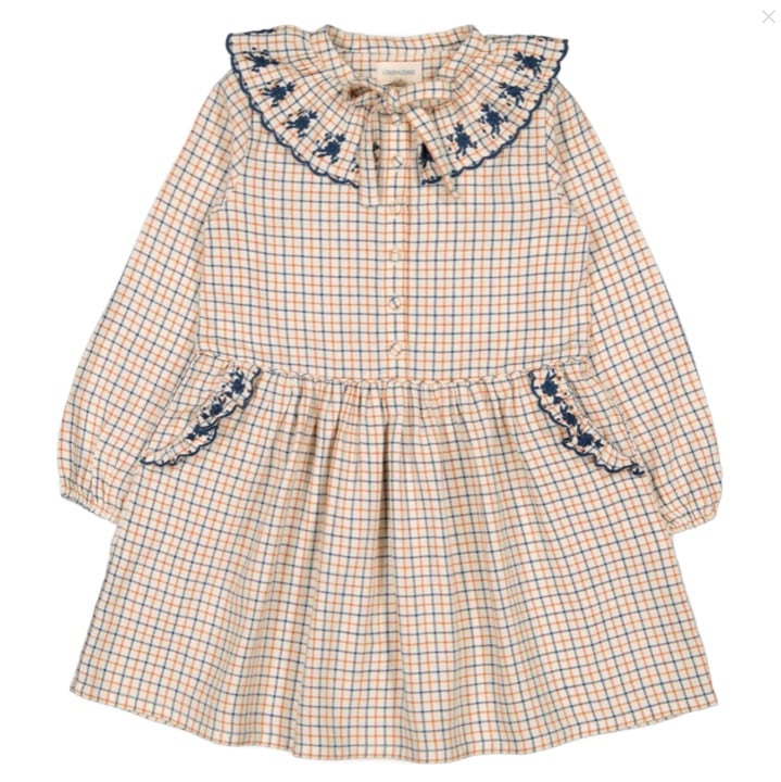 Louis Louise Caro Embroidered Checked Dress Ecru nwt size 3