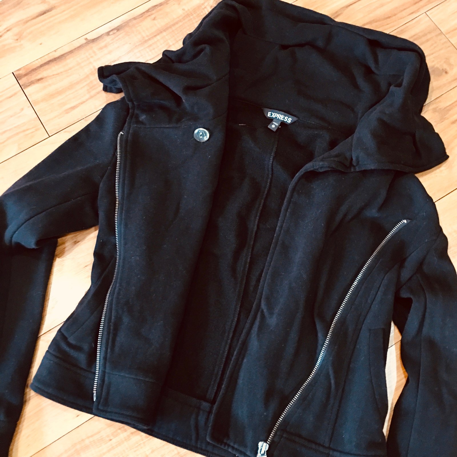 Express moto crop jacket coat thick cotton black cozy warm preppy goth biker