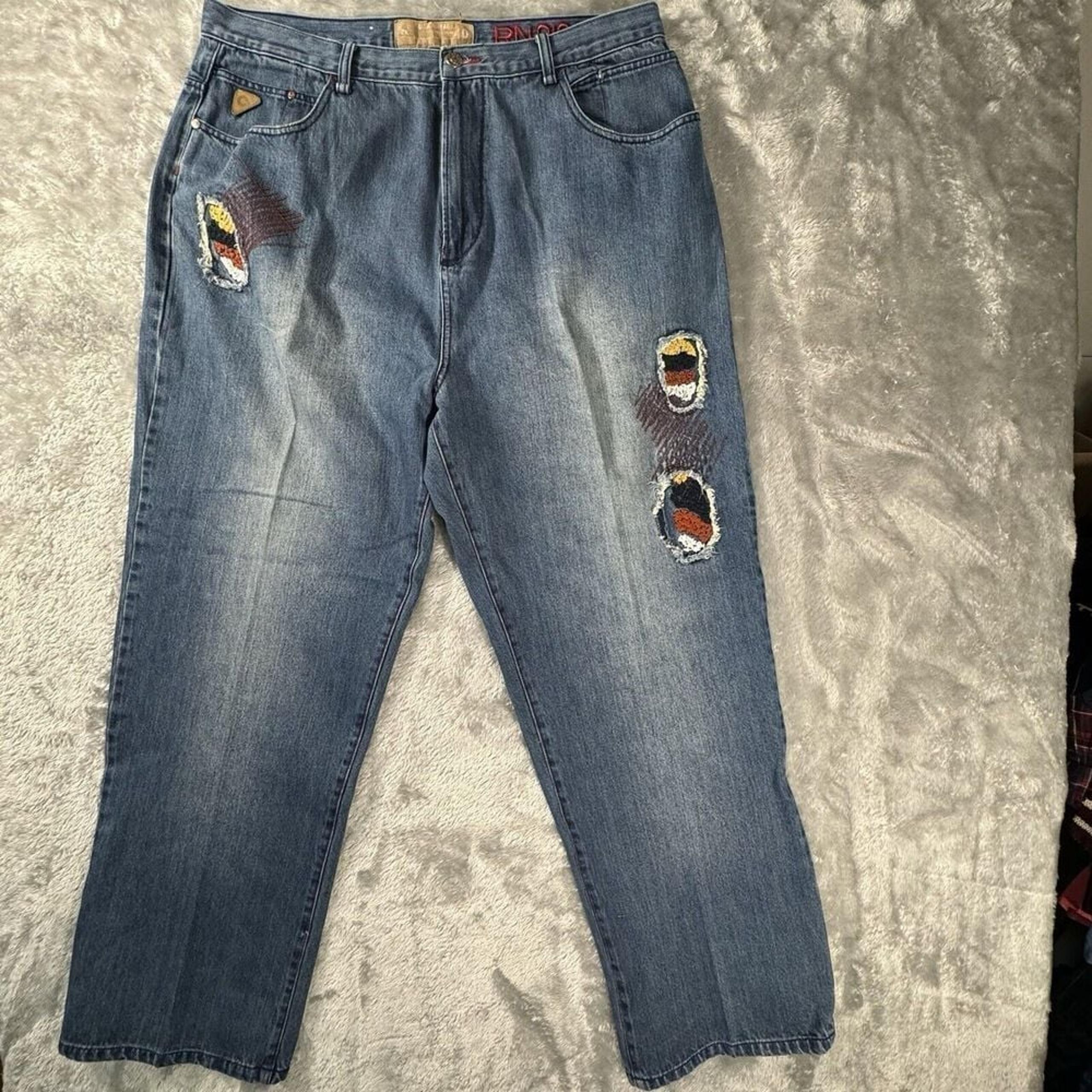 VTG Akademiks Jeans Baggy Denim Embroidered Multicolor Hip Hop Y2k Mens 38x31