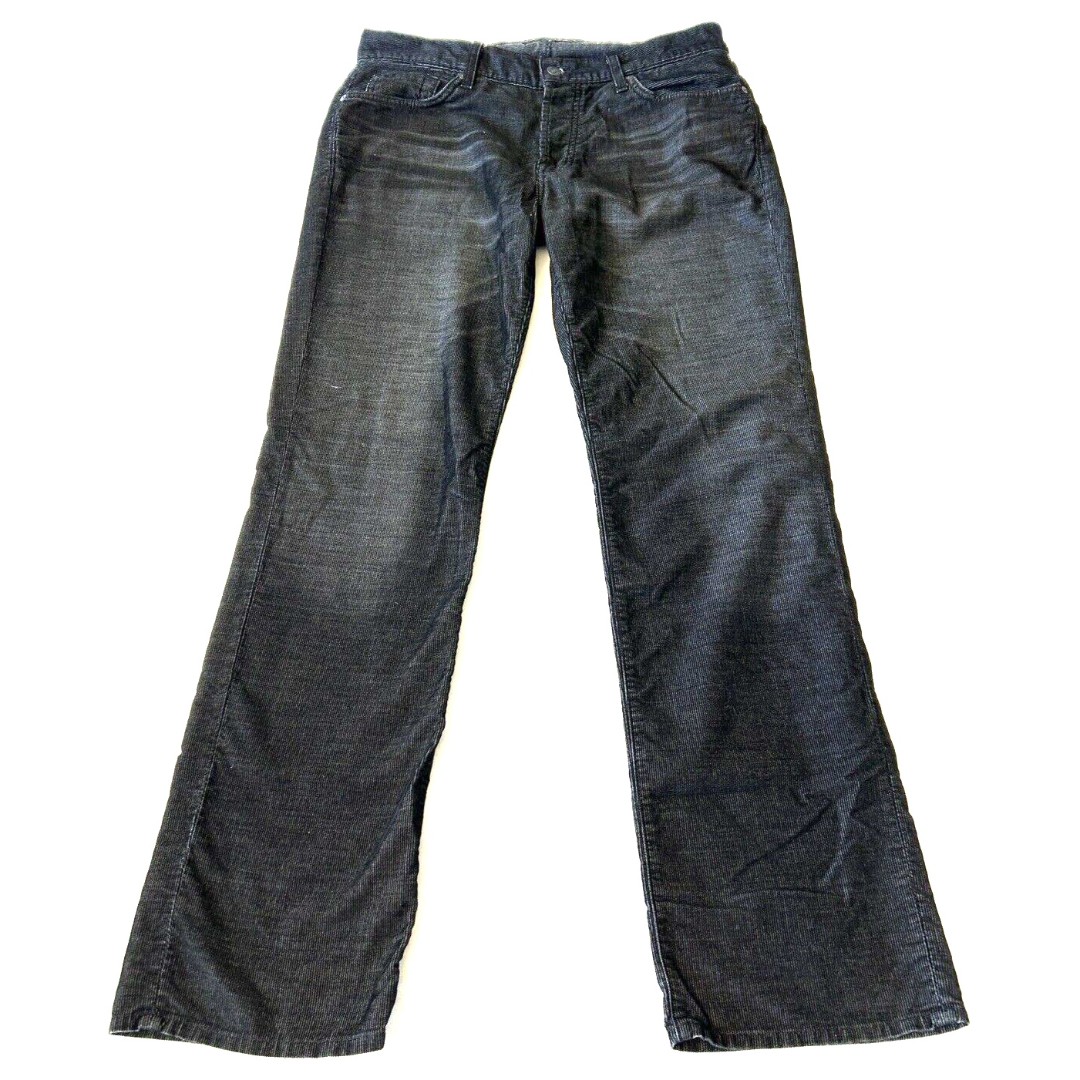 7 For All Mankind Corduroy Jeans Men's Size 34 Black Button Fly Straight Leg