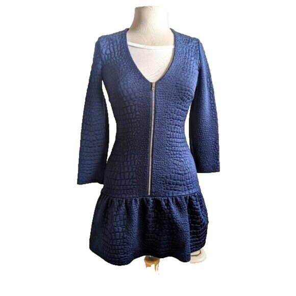 Patrizia Pepe Short Dress Baby Blue Front Zip & Ruffle Peplum US 0