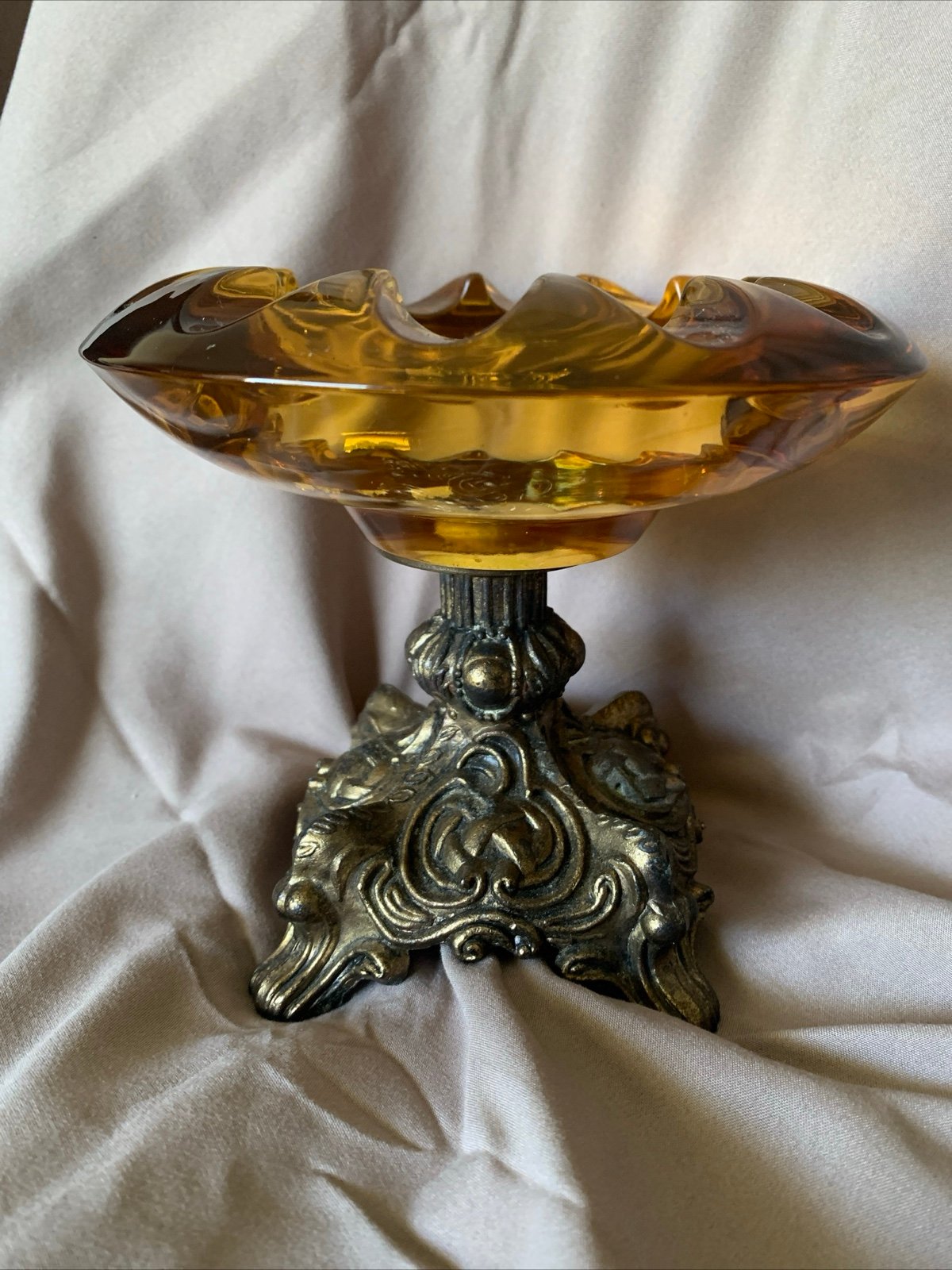 Vintage Hollywood Regency Amber Glass Ashtray