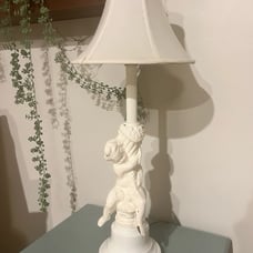 Vintage Chipping Cast Iron Cherub Lamp