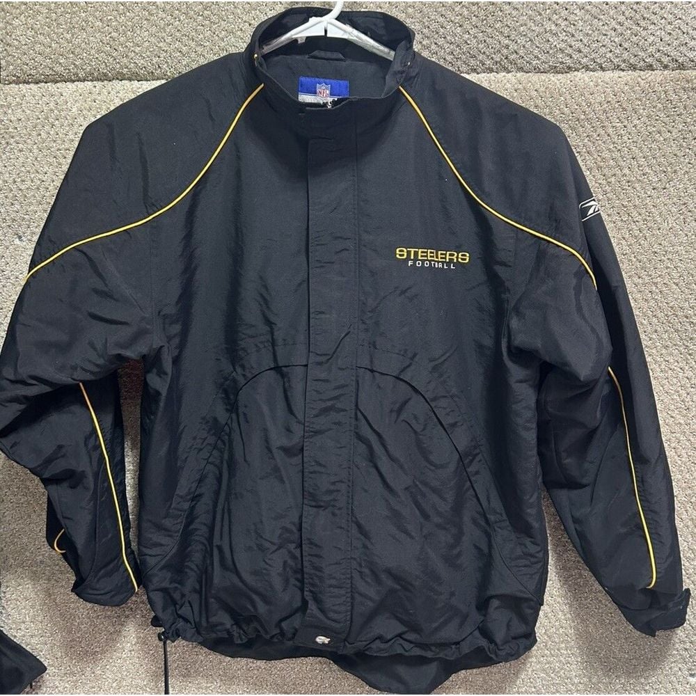 Pittsburgh Steelers NFL Reebok Full Zip Nylon Lined Jacket Black Size Large