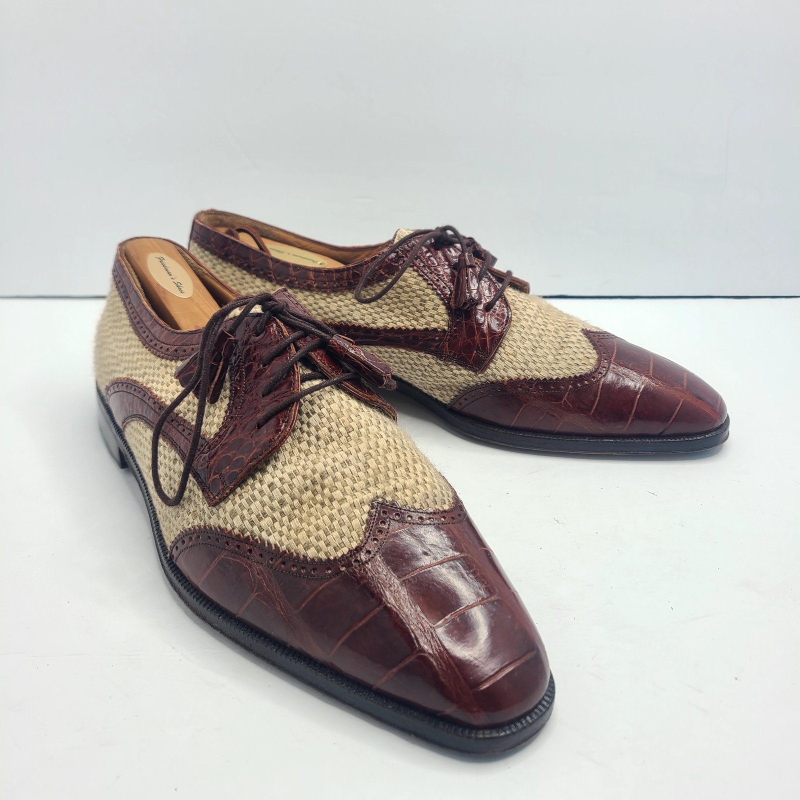 MEZLAN Alligator Leather & Tweed Two-Tone Brogue Spectator Wingtip Derby US 11