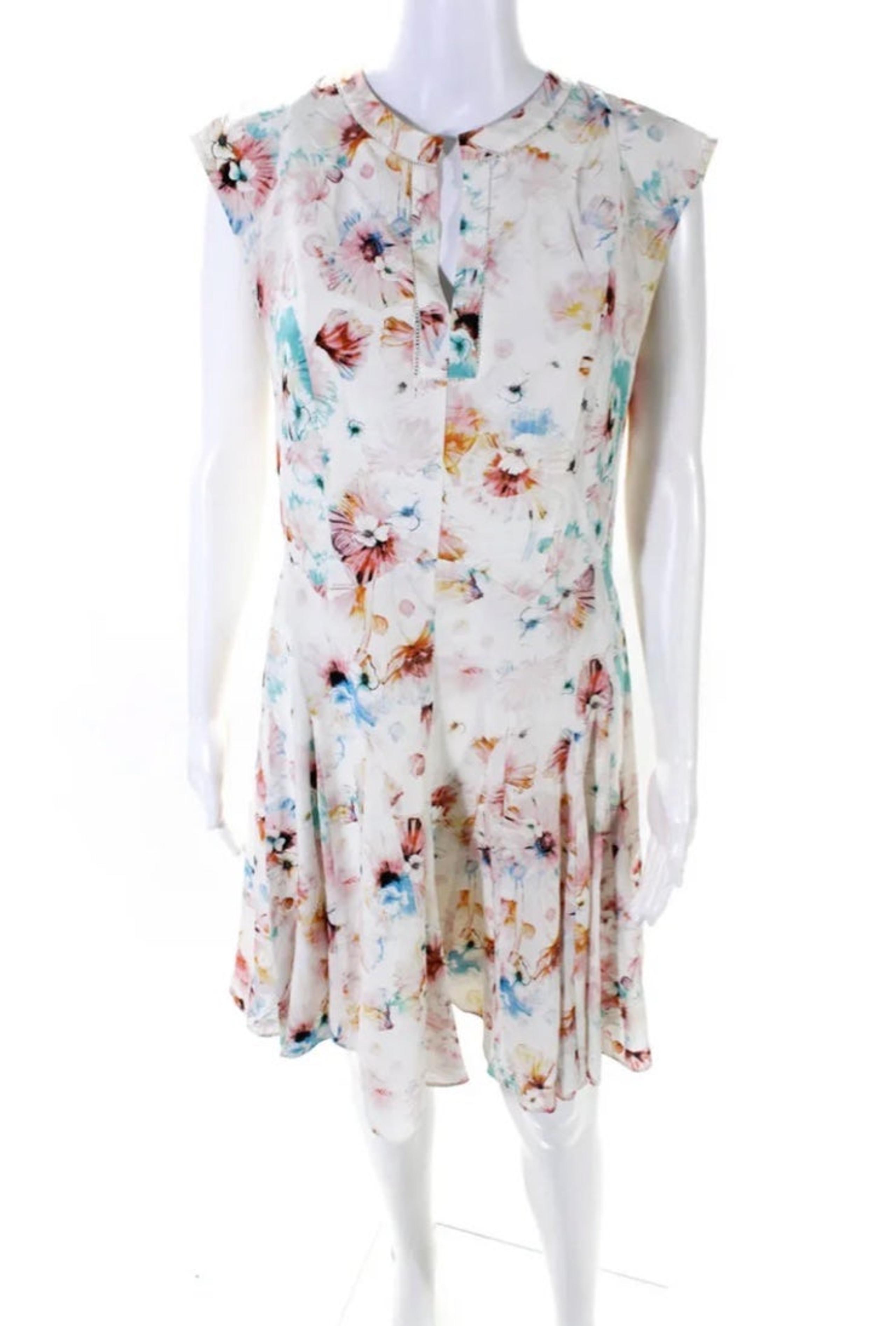 Rebecca Taylor silk cream floral shift Dress 8