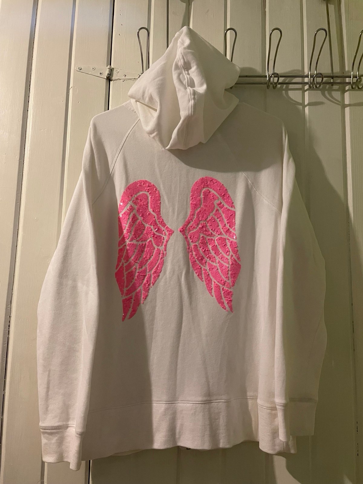 VS. PINK bling y2k White Hoodie with Pink Angel Wings-X-large never worn