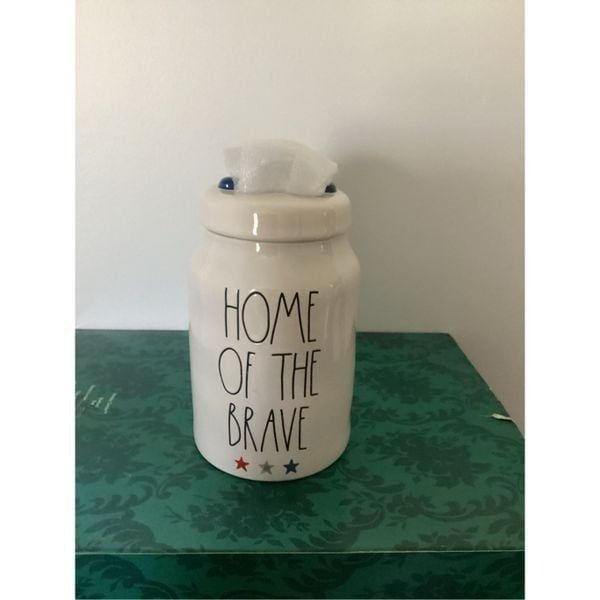 Rae Dunn HOME OF THE BRAVE Skinny Canister 7” - 8” 4th of July