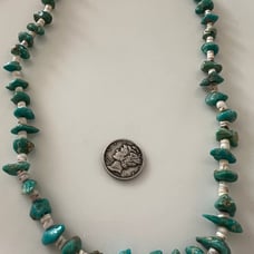 Vintage Sterling Shell and Turquoise Chip Necklace