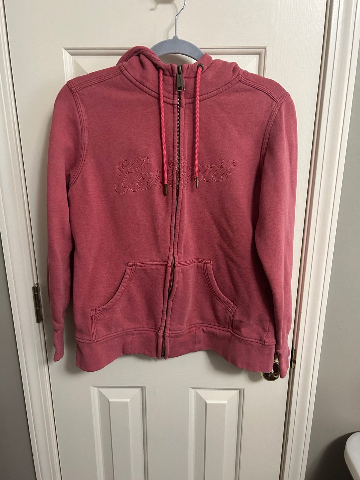 Carhartt Dark Pink Full Zip Hoodie Sweatshirt Embroidered Logo Size Medium 8-10