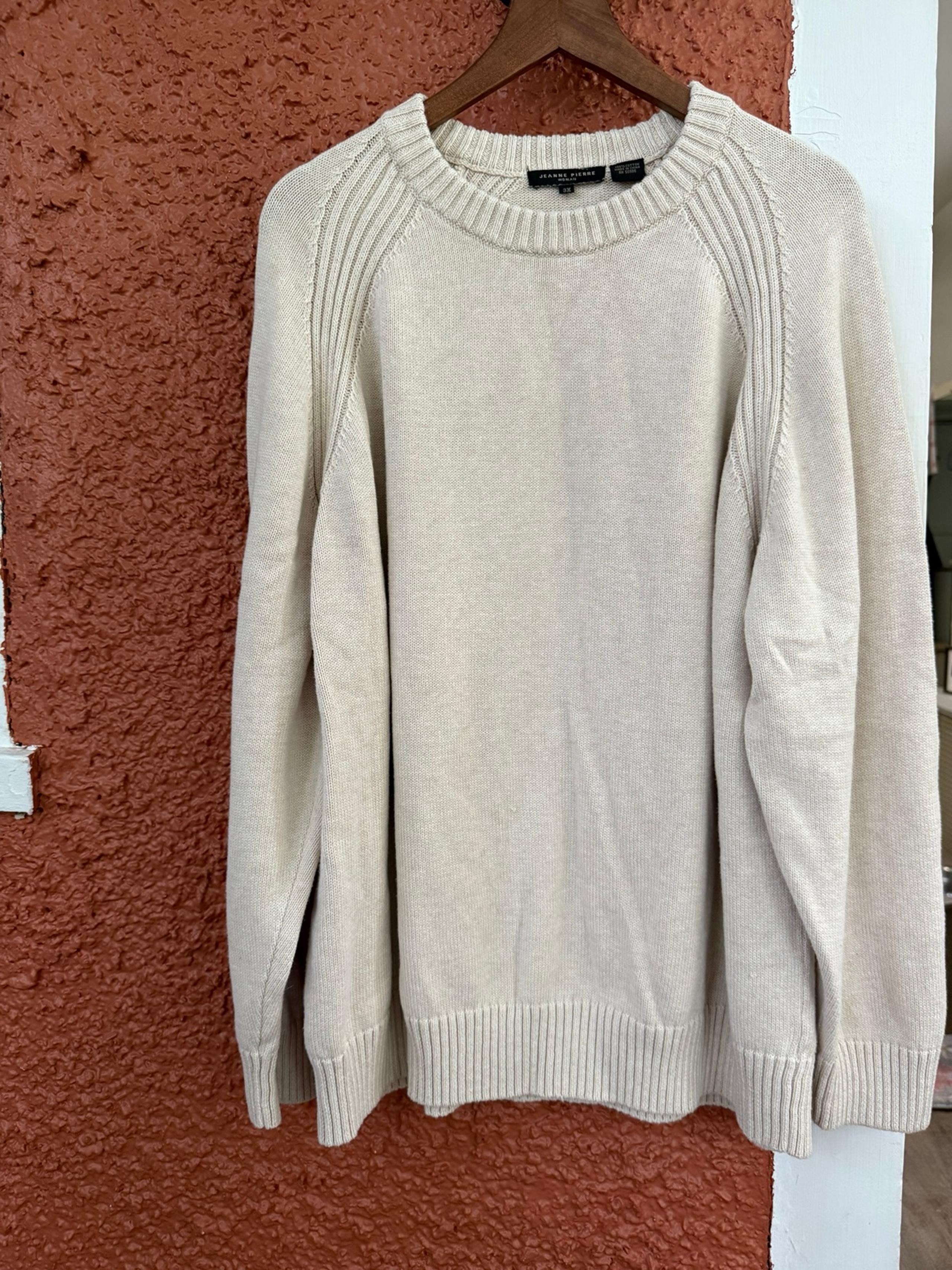 Womens Jeanne Pierre Beige Cream Pullover Crew Neck Sweater Size 3XL