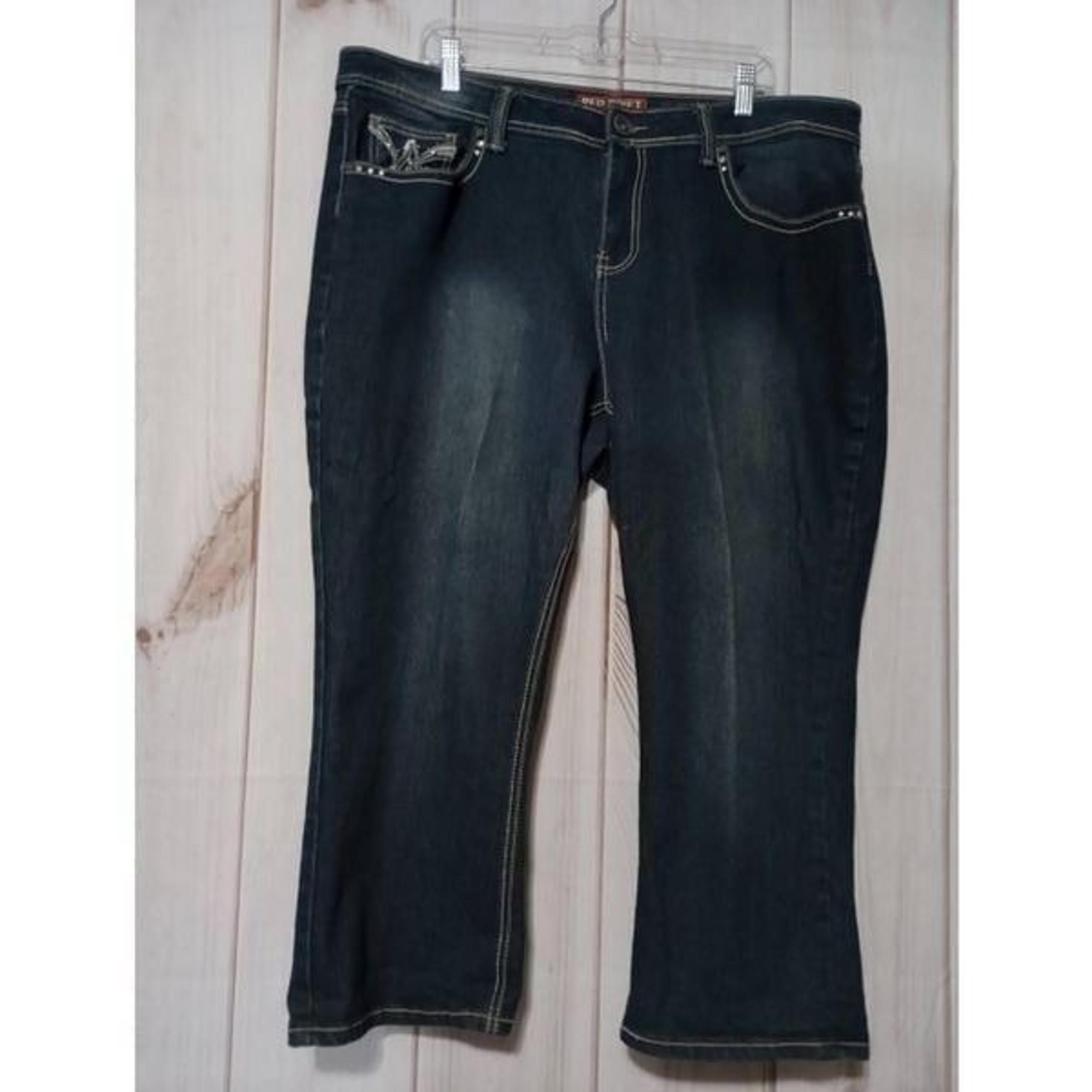 Red Rivet Jeans Ladies 20W Detailed Pocket Straight Leg