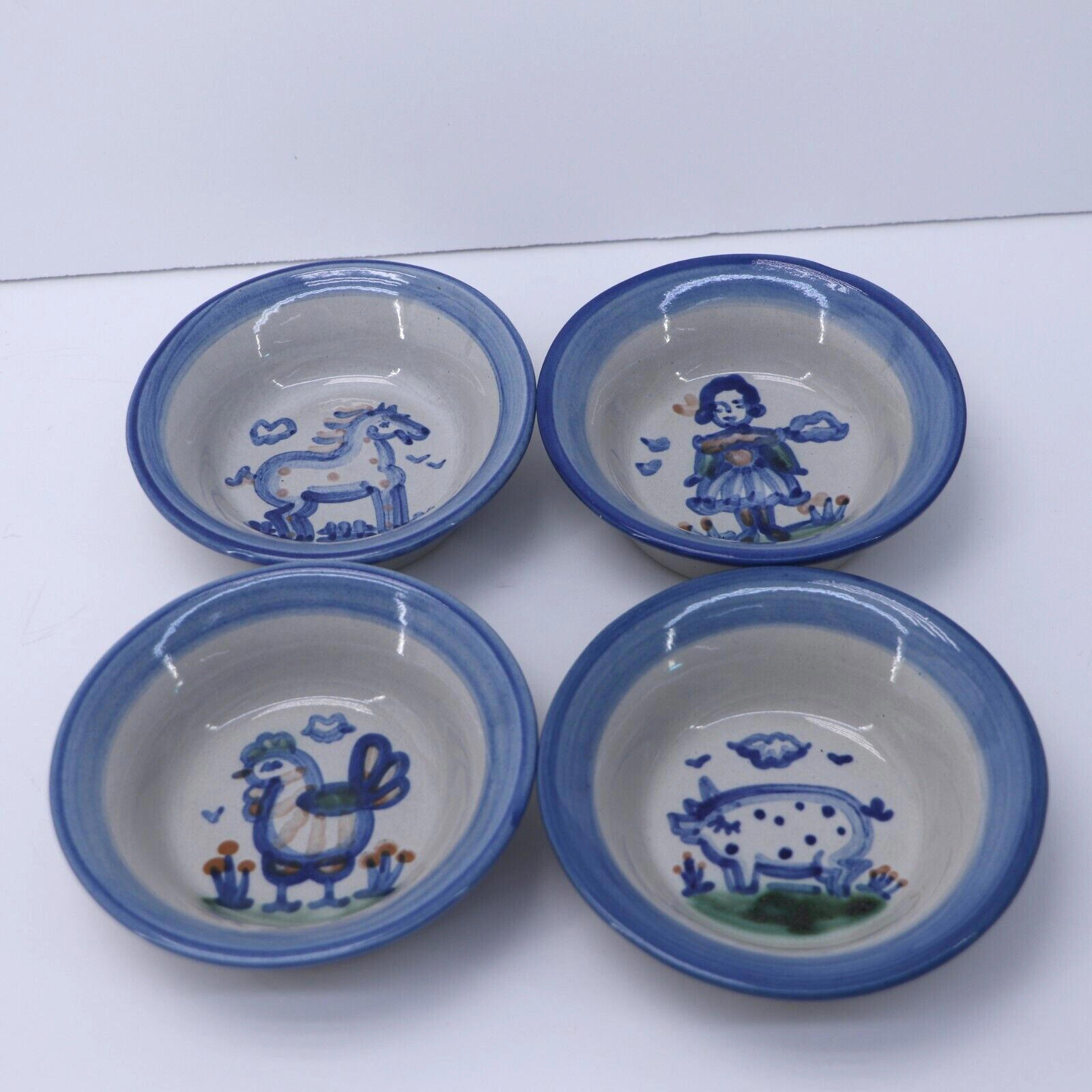 LOT OF 4 M A Hadley Hand Painted Assorted Berry Bowl Stoneware Ceramic LOT B
