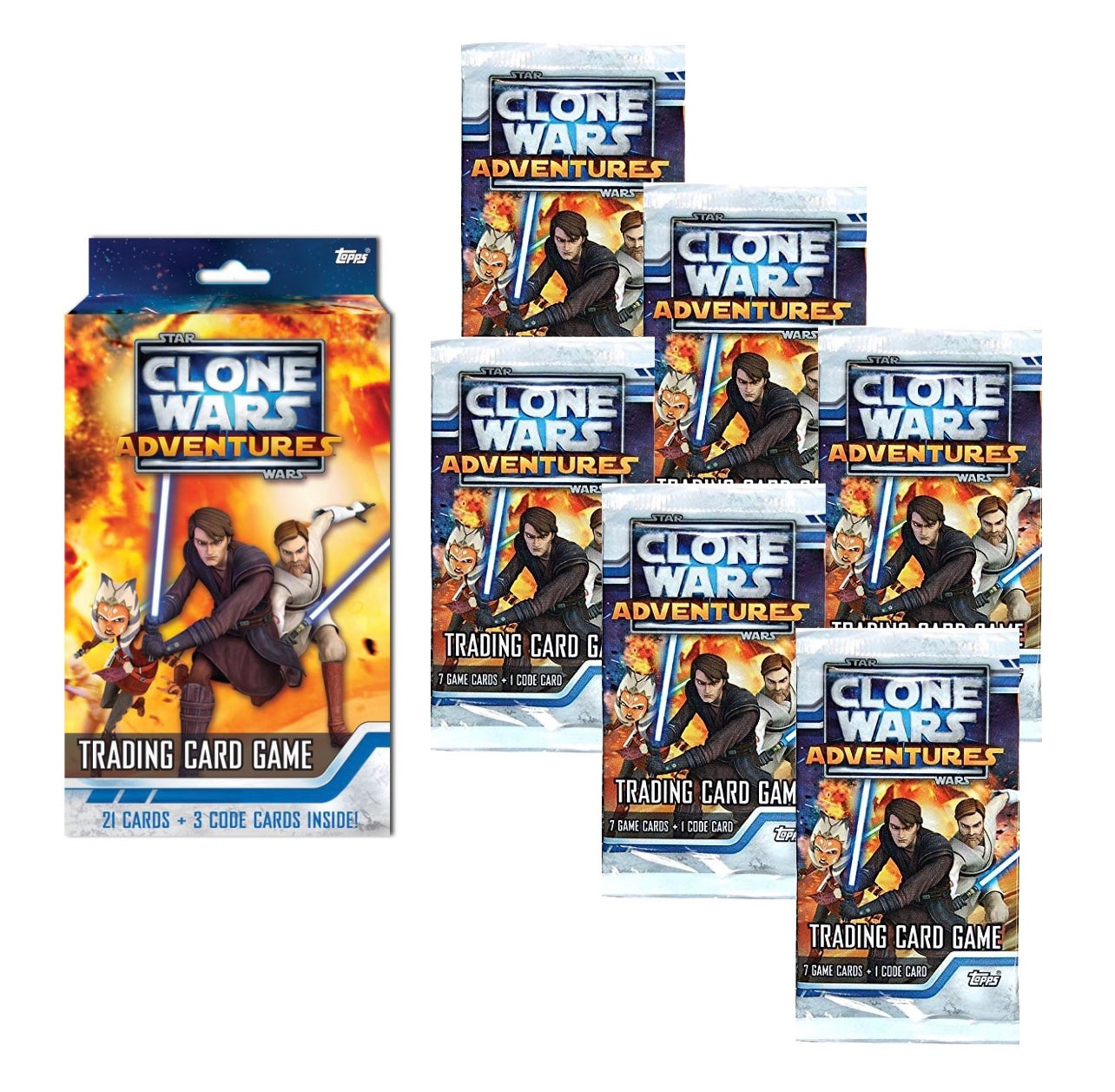 Star Wars Clone Wars Adventures Trading Card Game Starter Deck & 6 Booster Topps