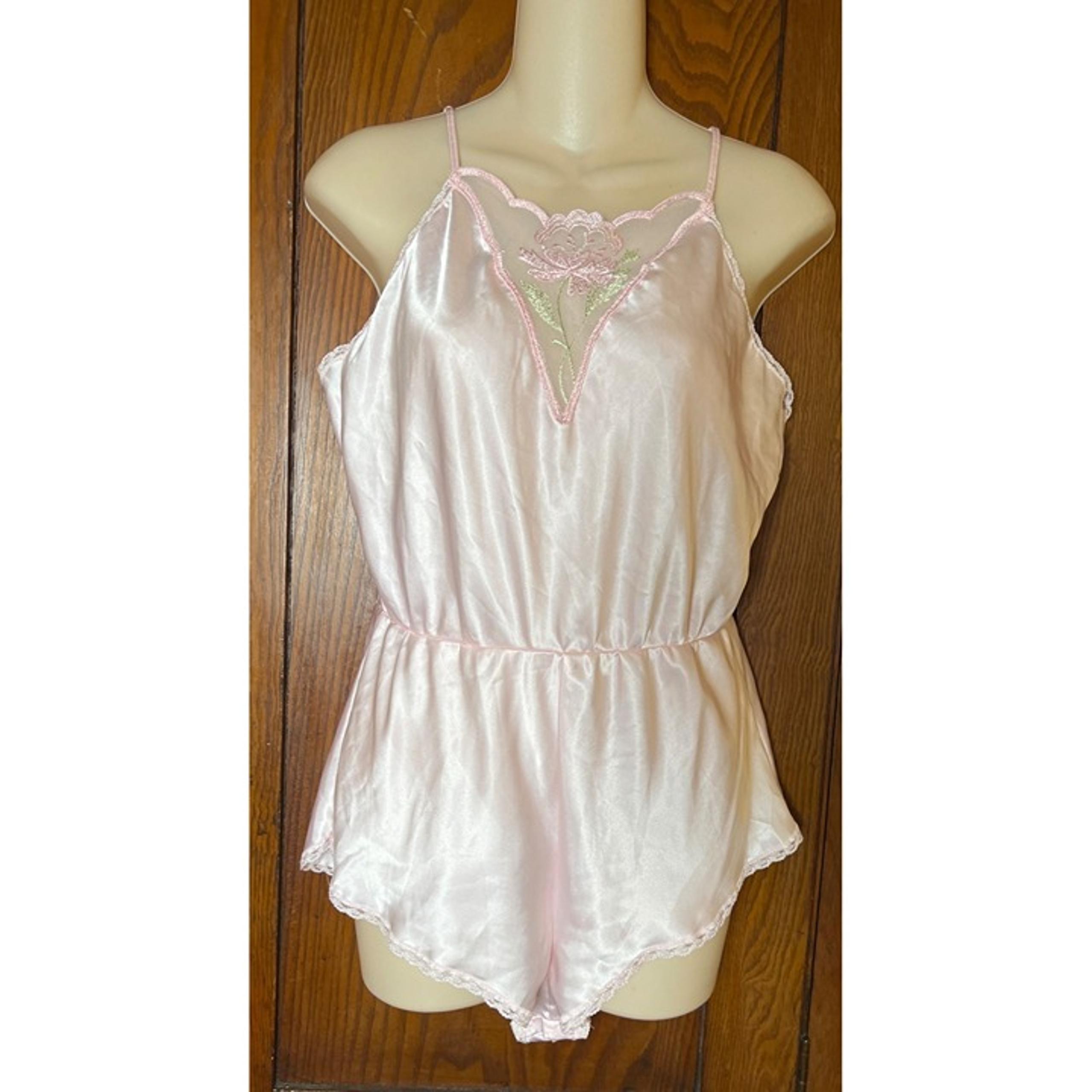 Vintage Maidenform Teddy Silky Nylon Bodysuit Embroidery Lace Slip Pink 36 L NWO