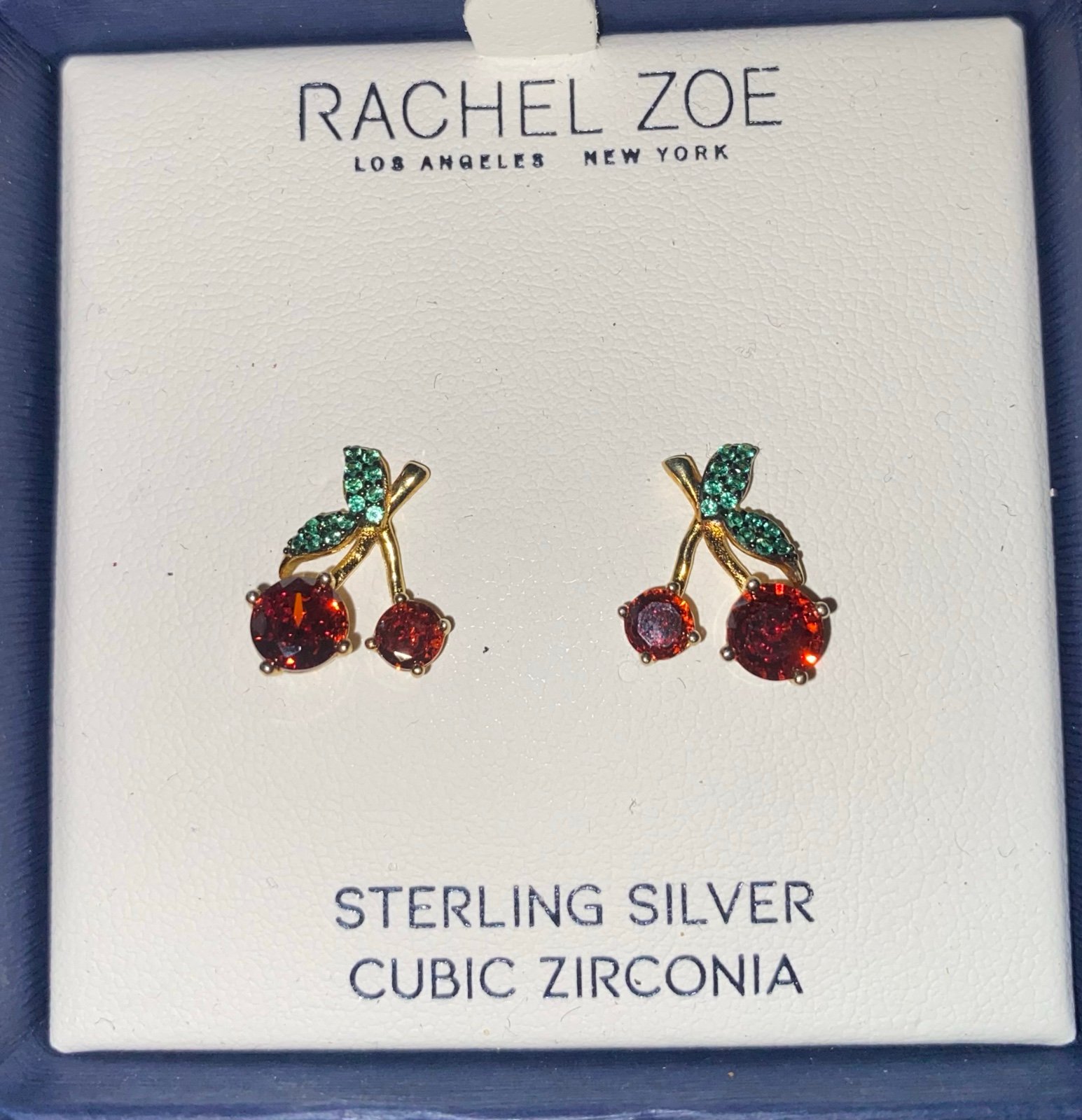BNIB Rachel Zoe Cherry Stud Earrings Gold Plated Sterling Silver